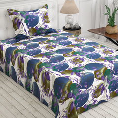 White Abstract Shapes Floral Sateen Bed Sheet Set - Sateen 8655