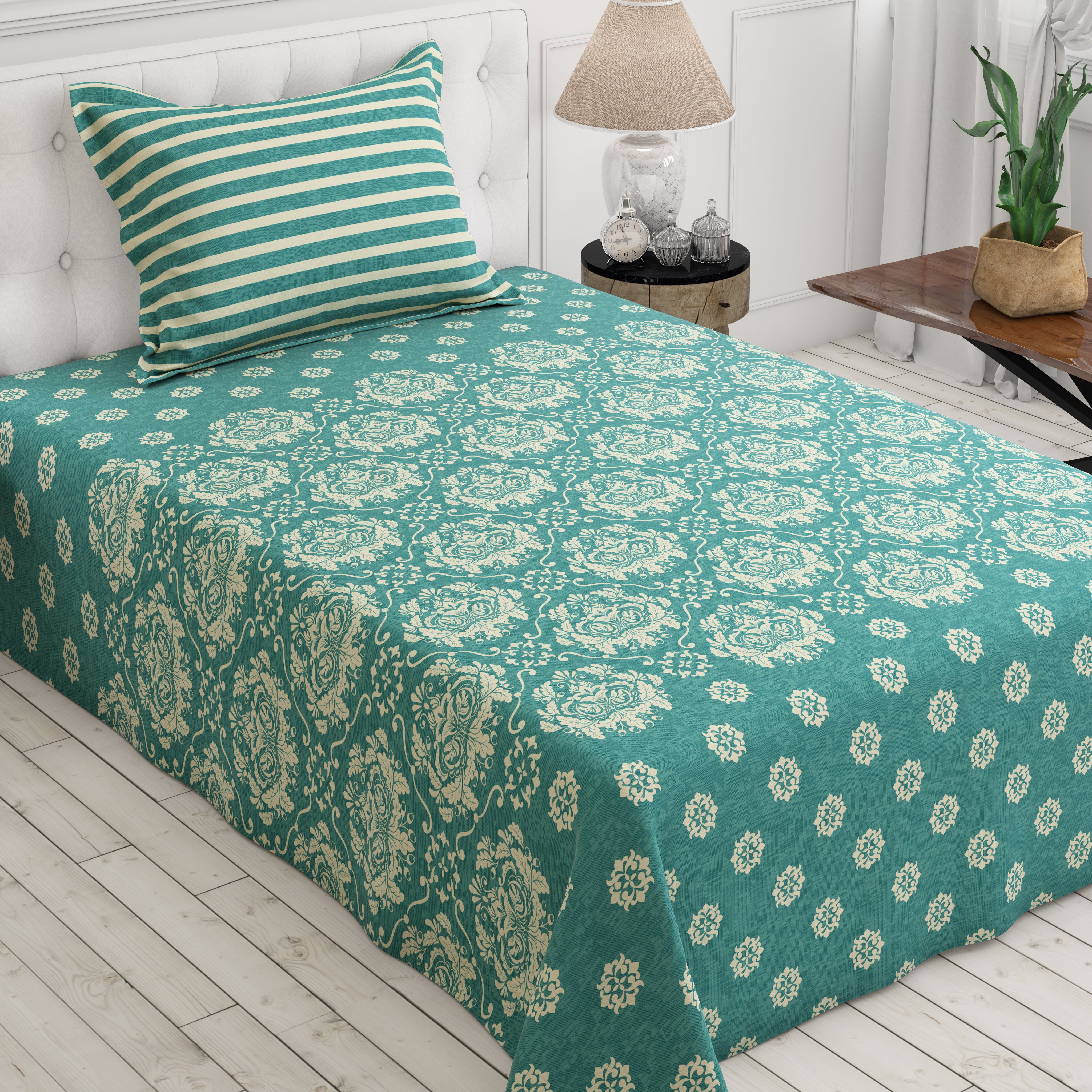 Xara Teal Damask Bed Sheet Set - 8656-8657