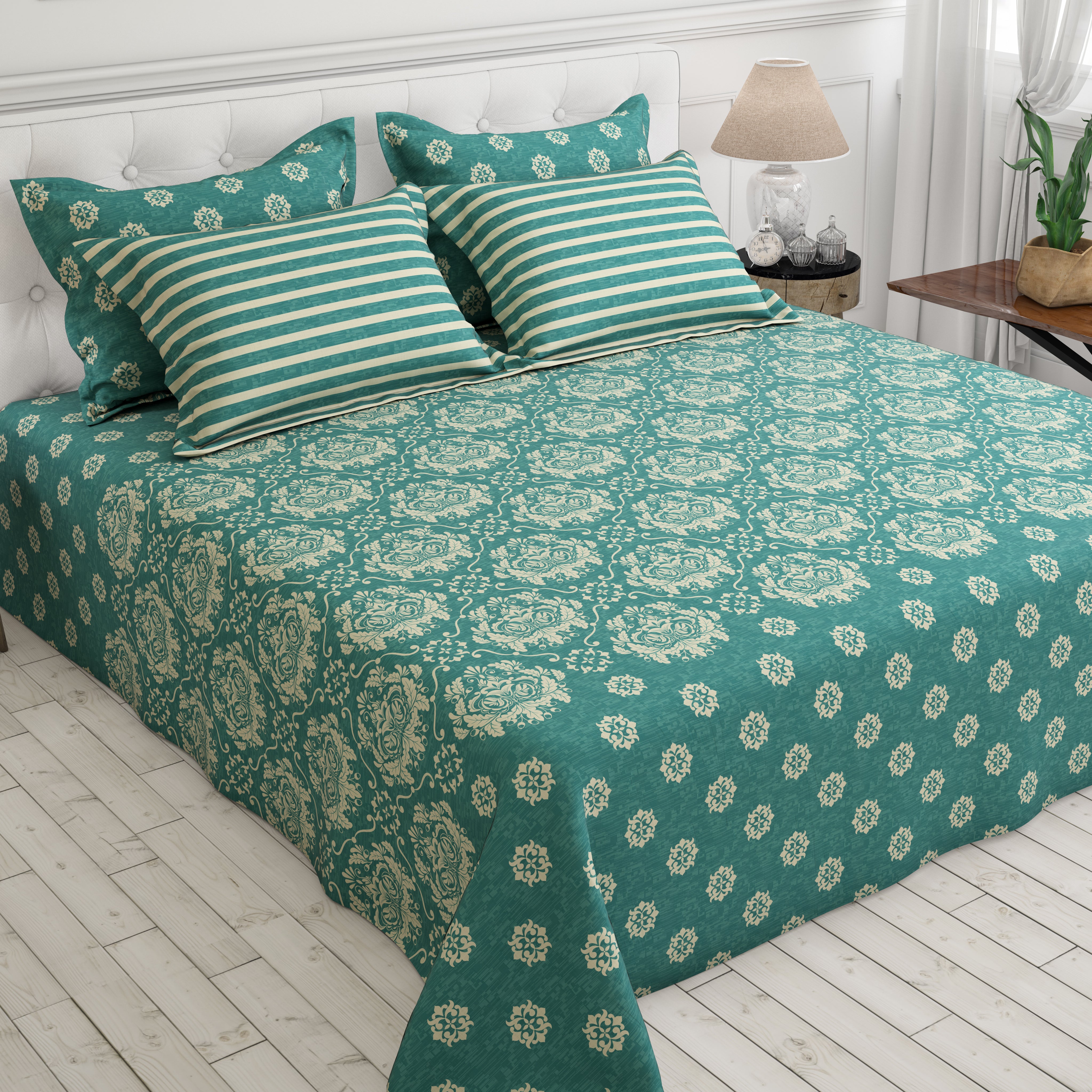 Xara Teal Damask Bed Sheet Set - 8656-8657