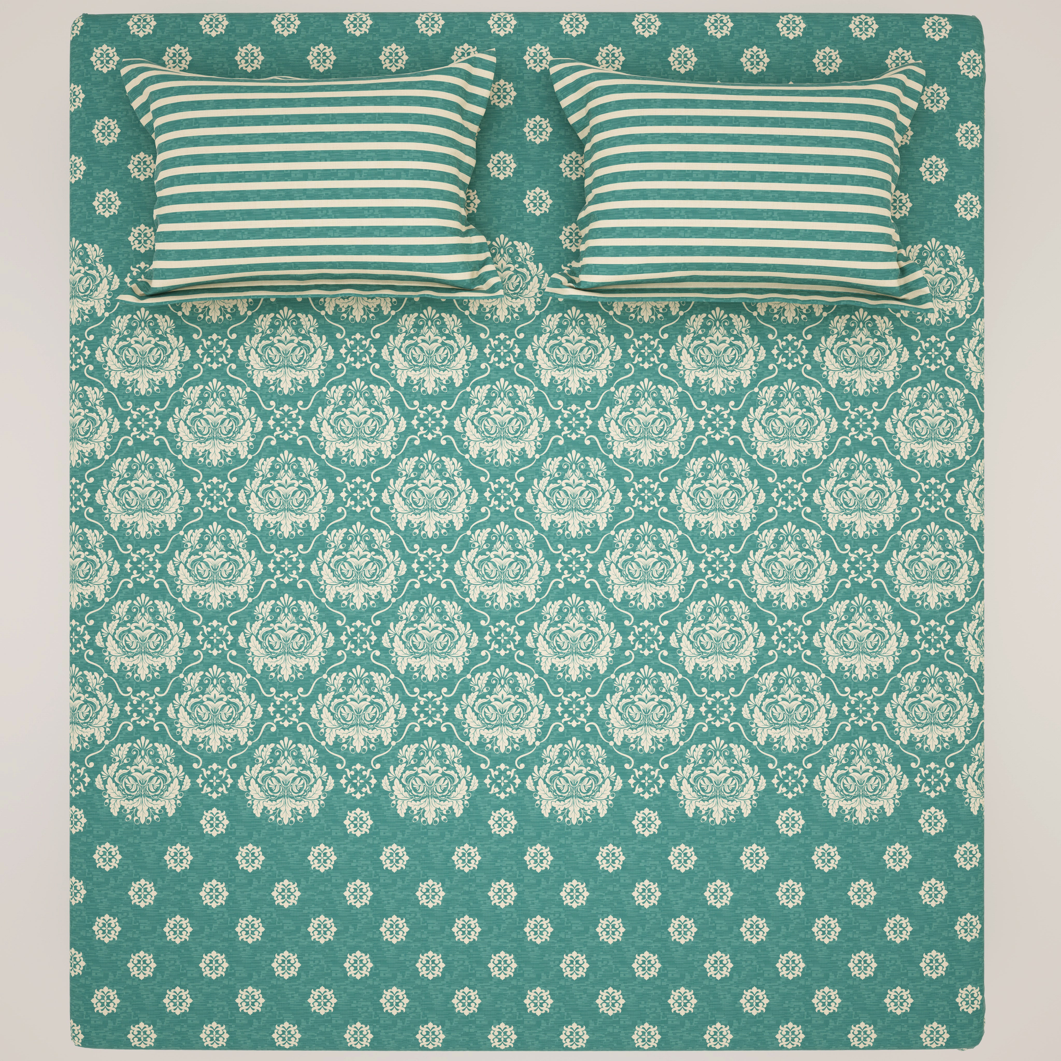 Xara Teal Damask Bed Sheet Set - 8656-8657