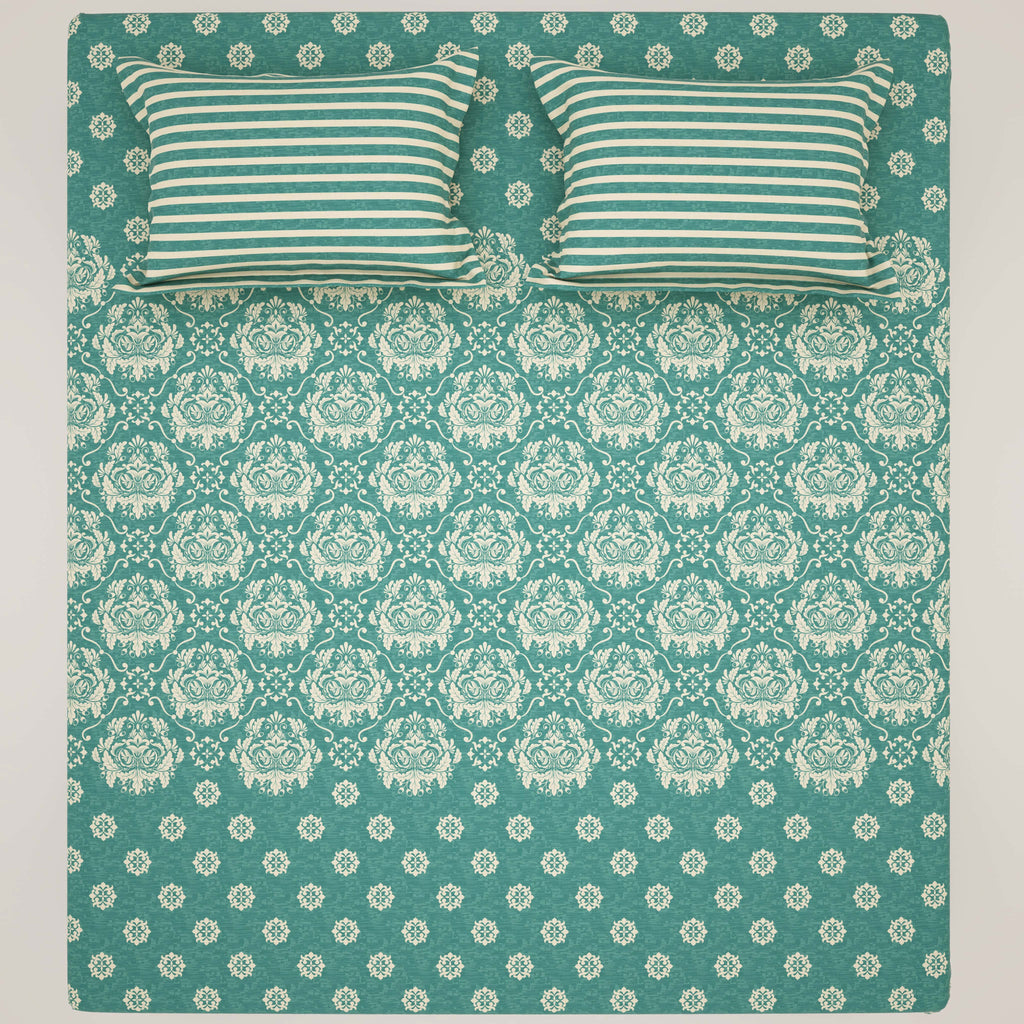 Xara Teal Damask Bed Sheet Set - 8656-8657