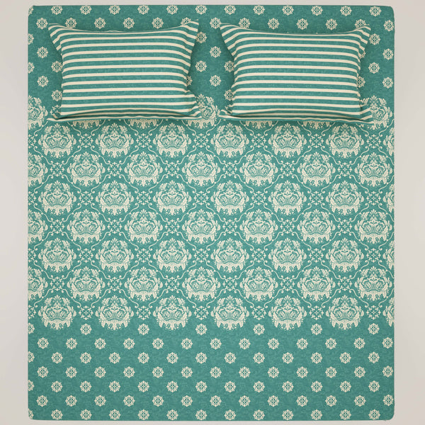 Xara Teal Damask Bed Sheet Set - 8656-8657