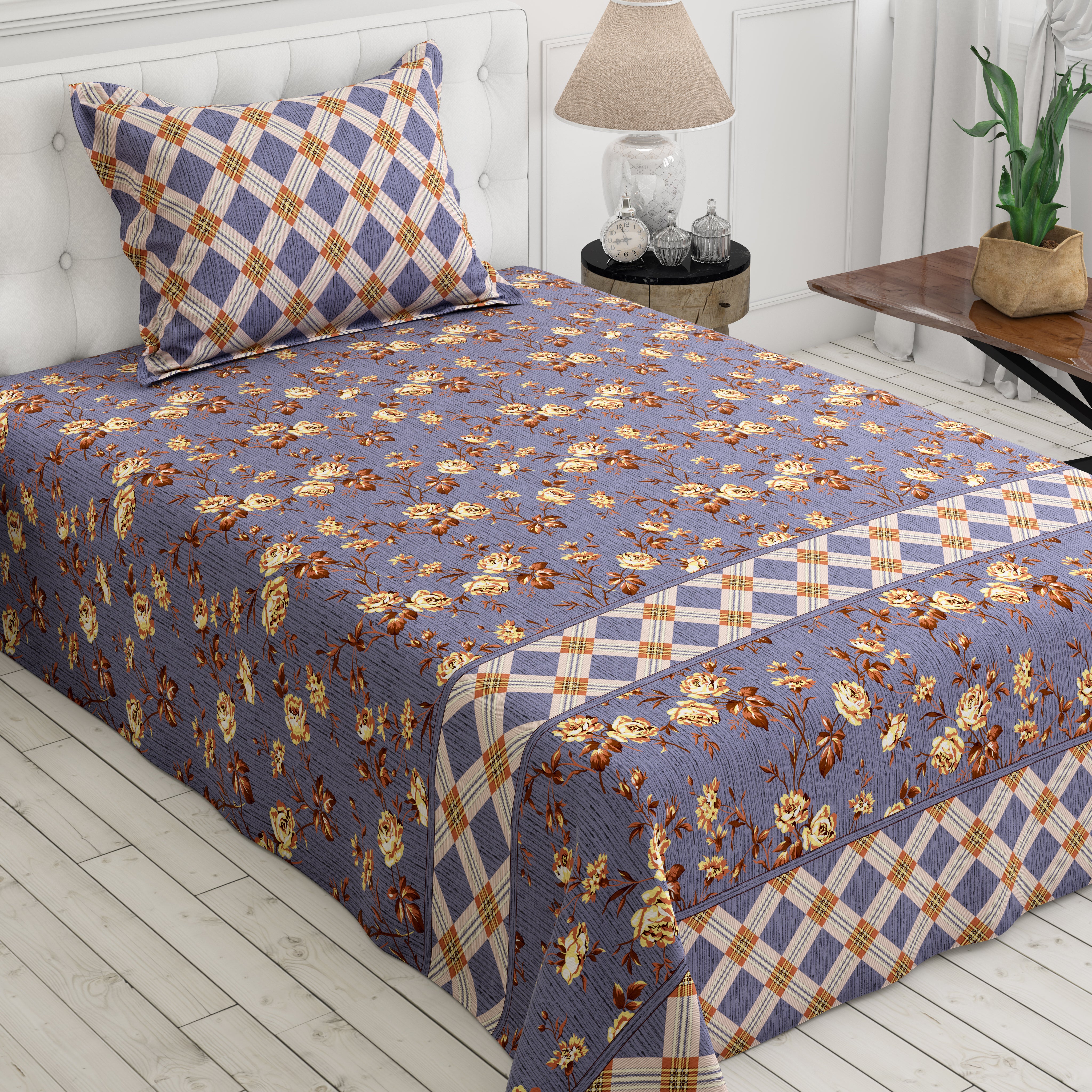 Xara Lavender Floral Bed Sheet Set - 8669-8670