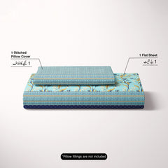 Xara Light Blue Floral Bed Sheet Set - 8671-8672