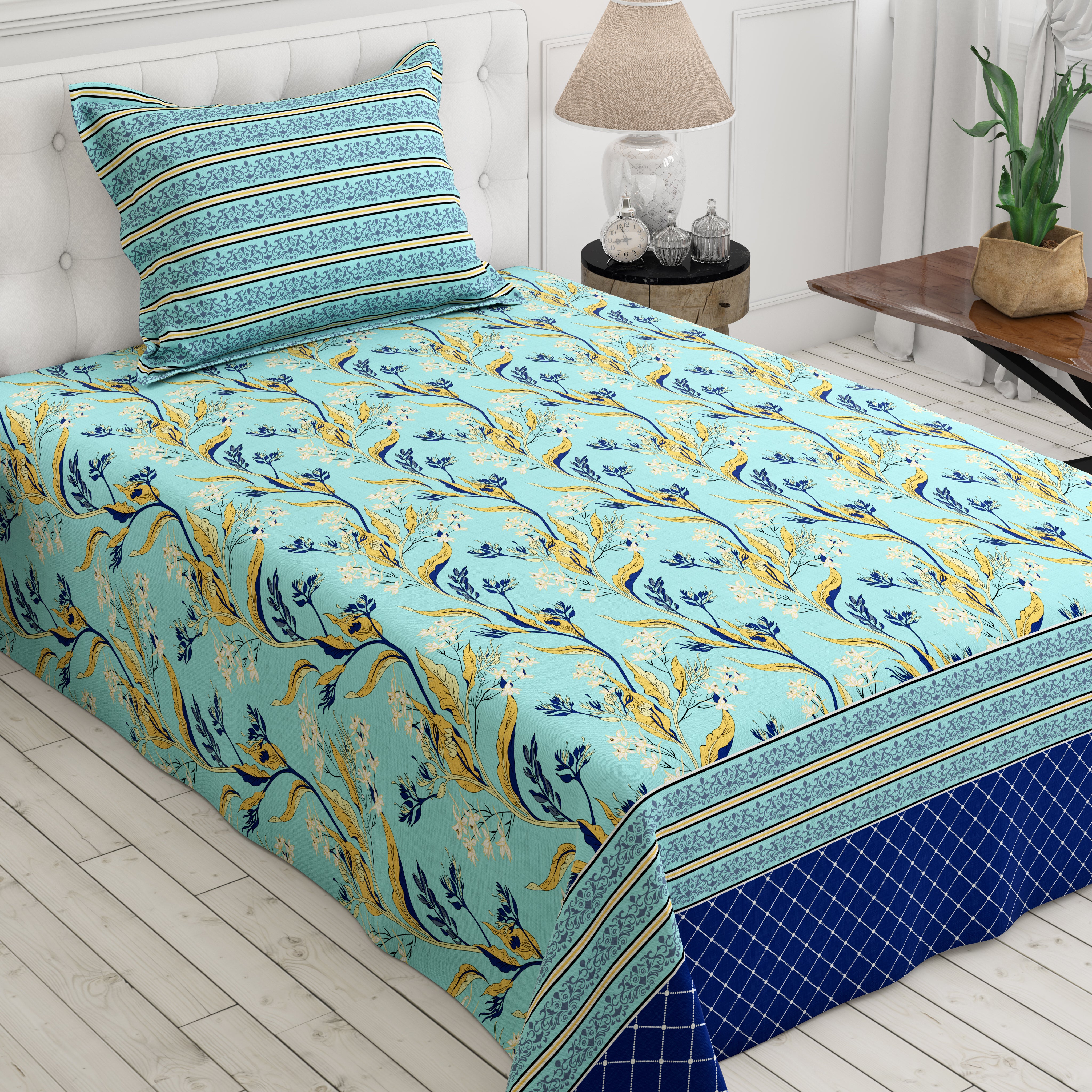 Xara Light Blue Floral Bed Sheet Set - 8671-8672