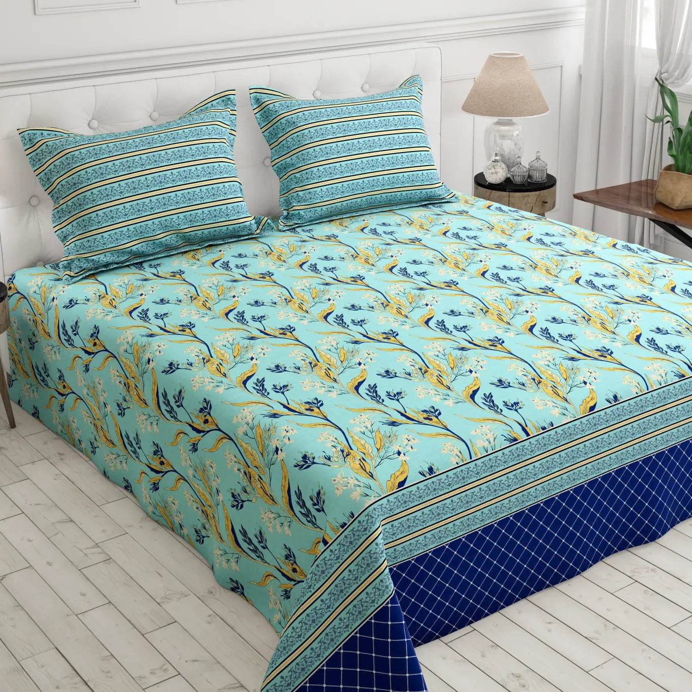 Xara Light Blue Floral Bed Sheet Set - 8671-8672