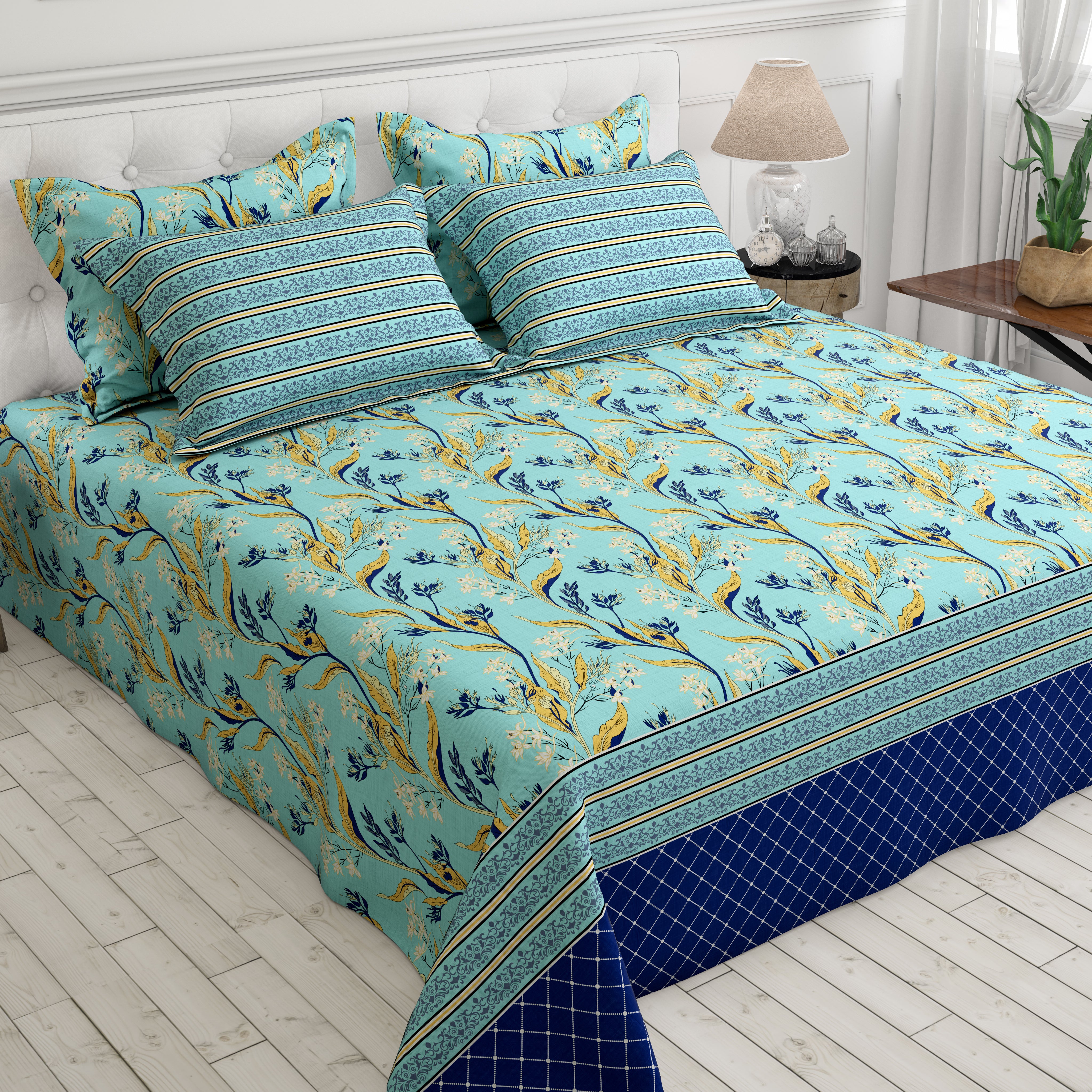 Xara Light Blue Floral Bed Sheet Set - 8671-8672