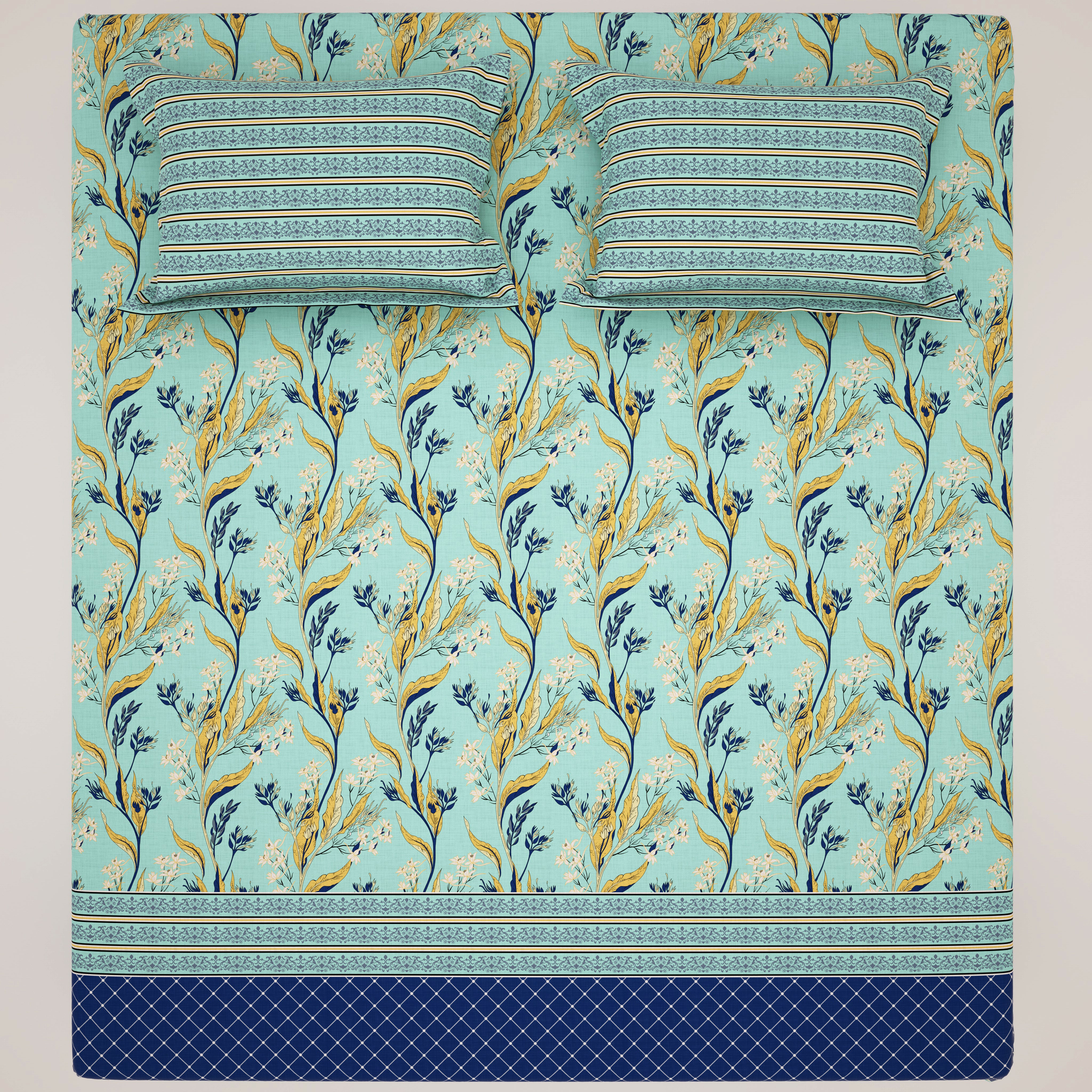 Xara Light Blue Floral Bed Sheet Set - 8671-8672