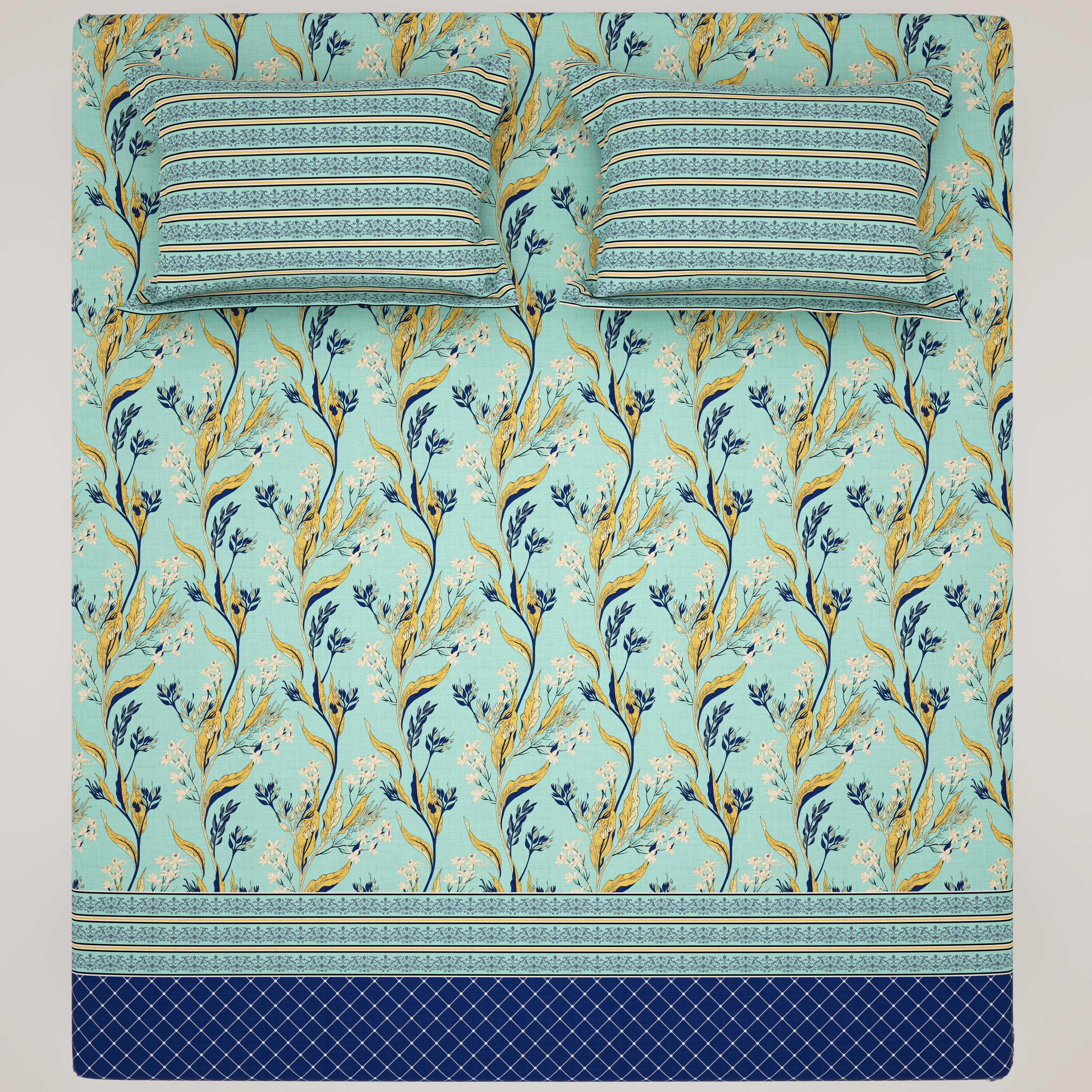 Xara Light Blue Floral Bed Sheet Set - 8671-8672