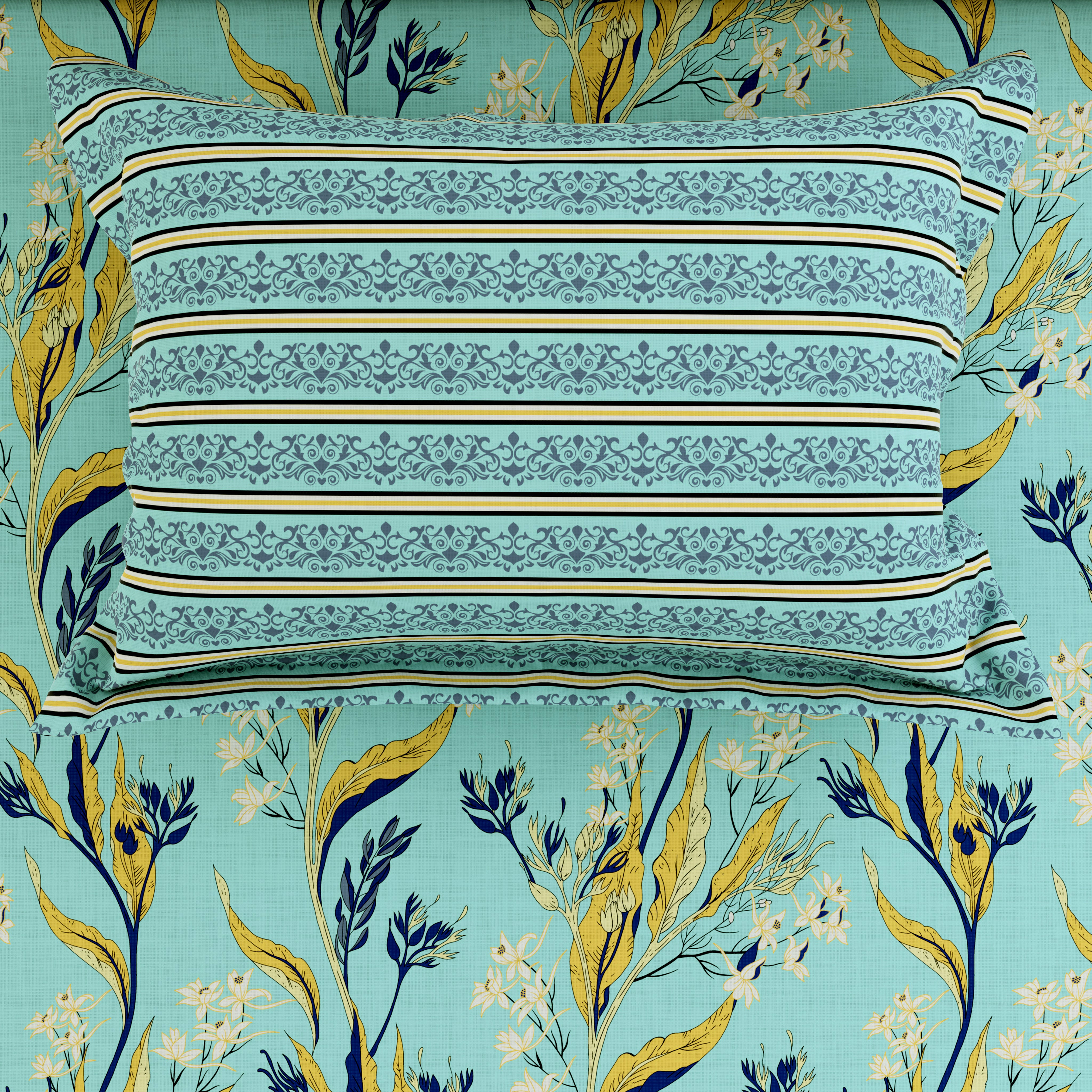 Xara Light Blue Floral Bed Sheet Set - 8671-8672