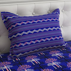 Xara Royal Blue Tree Motif/Grid Pattern Bed Sheet Set - 8679-8680