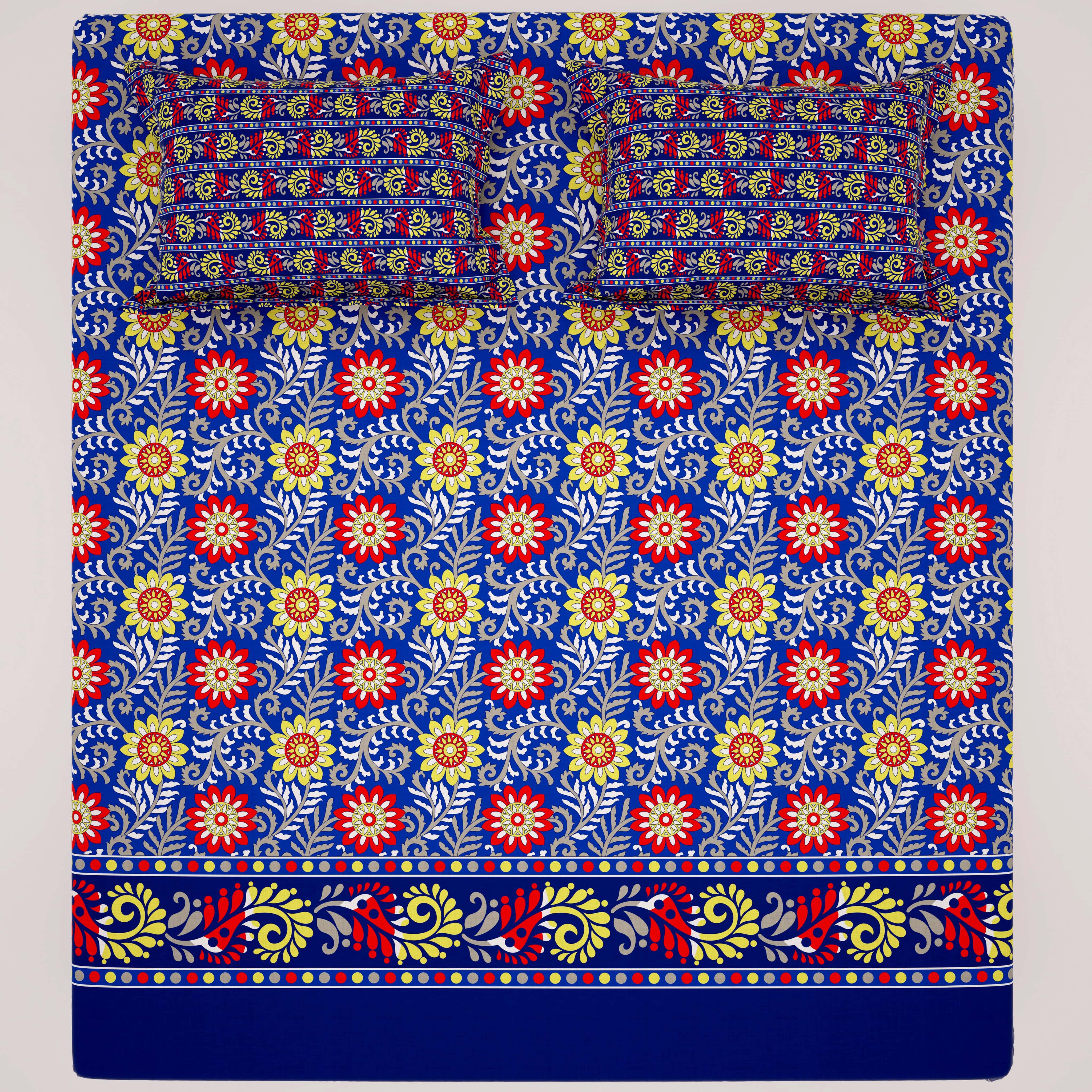 Xara Royal Blue Floral Bed Sheet Set - Xara 8699-8700