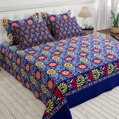 Xara Royal Blue Floral Bed Sheet Set - Xara 8699-8700