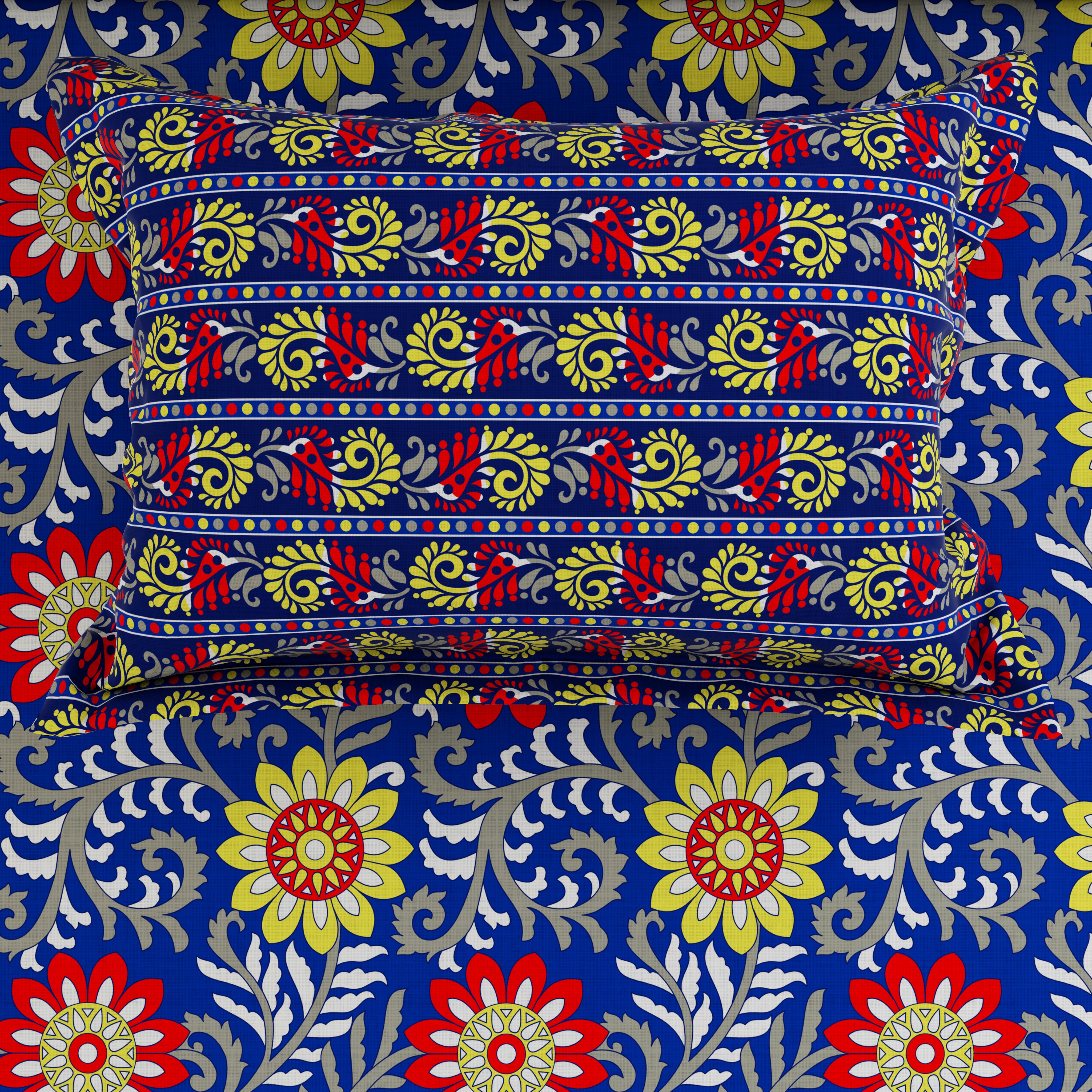 Xara Royal Blue Floral Bed Sheet Set - Xara 8699-8700