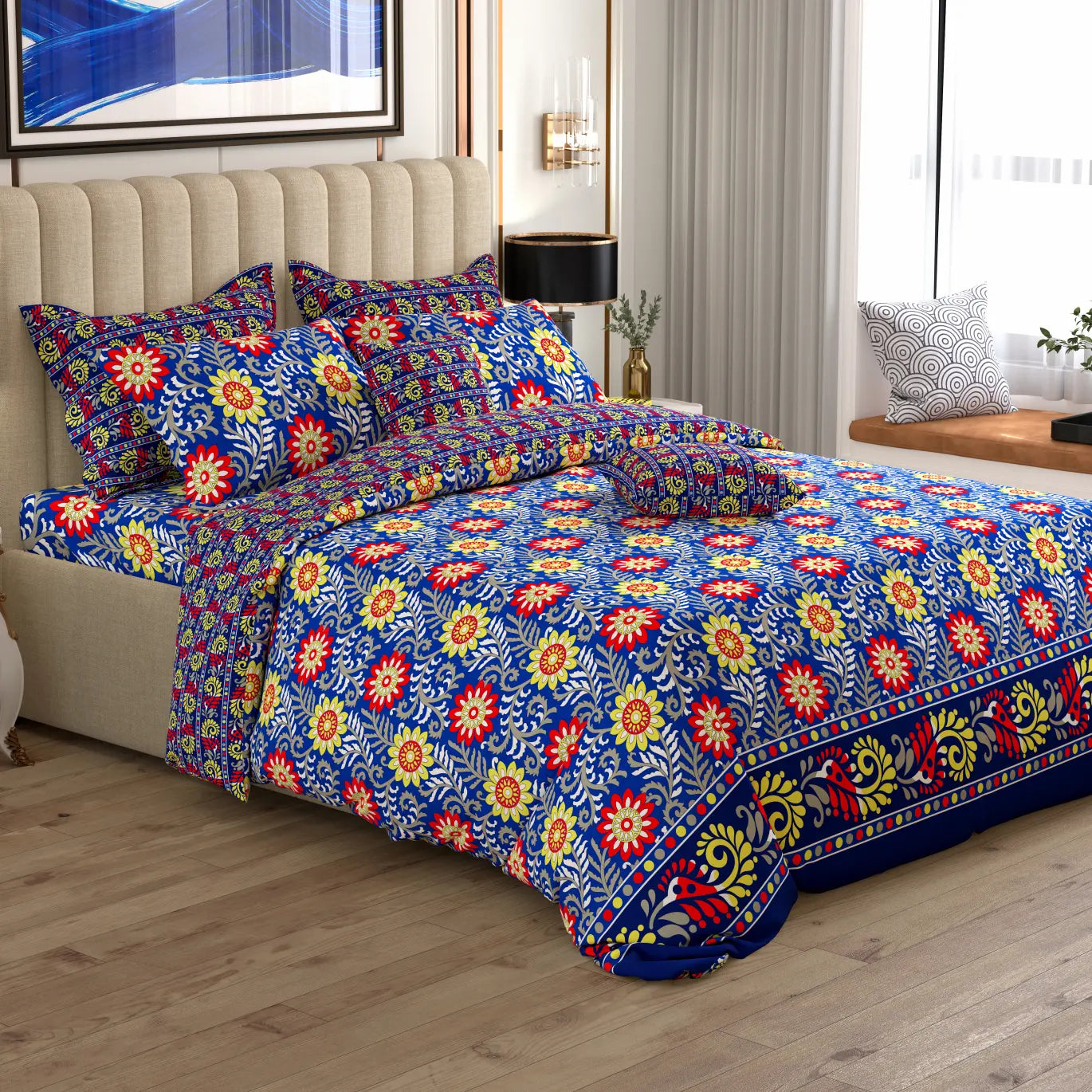 Xara 8 pcs king reversible quilt cover set bedsheet 8699-8700