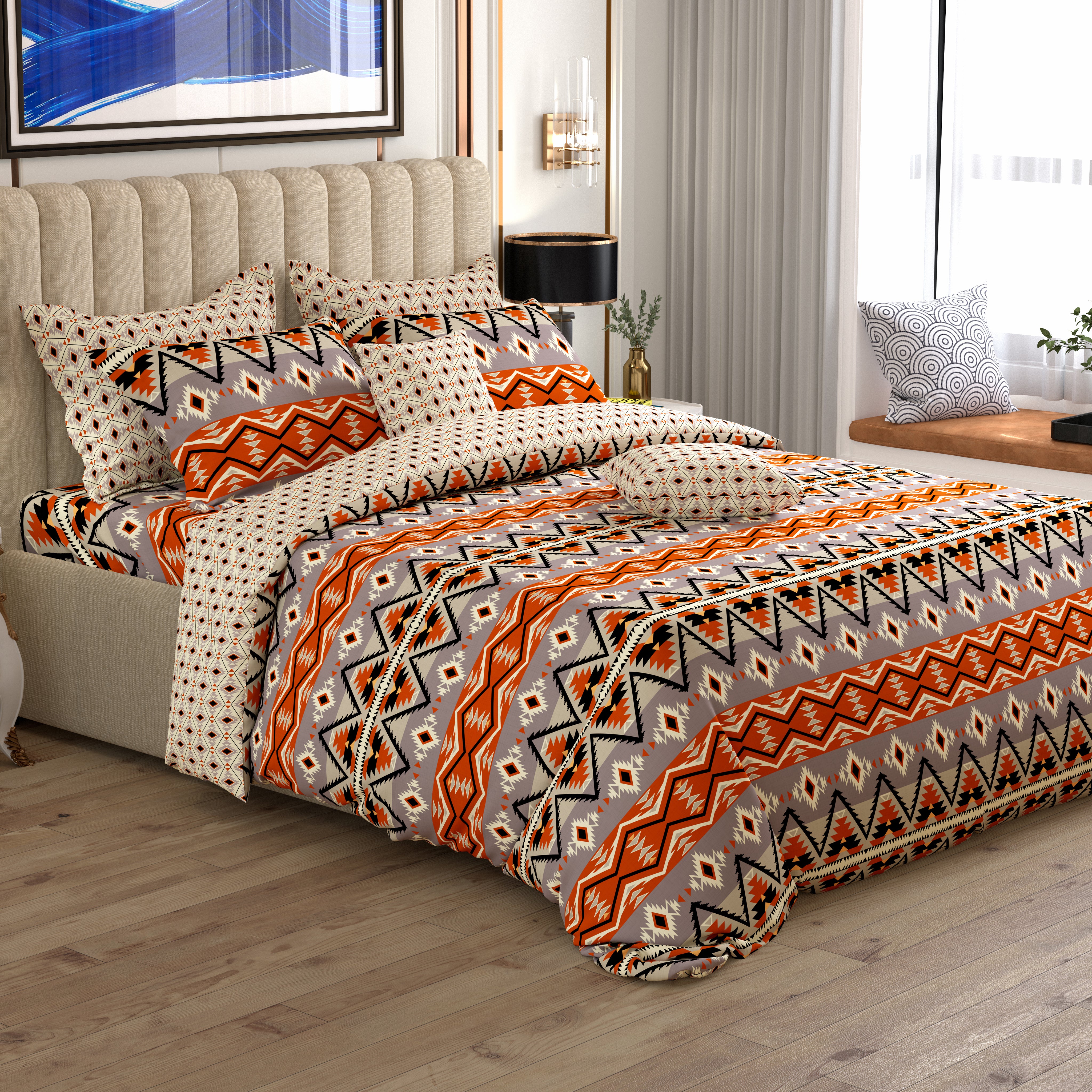Xara 8 pcs king reversible quilt cover set bedsheet 8703