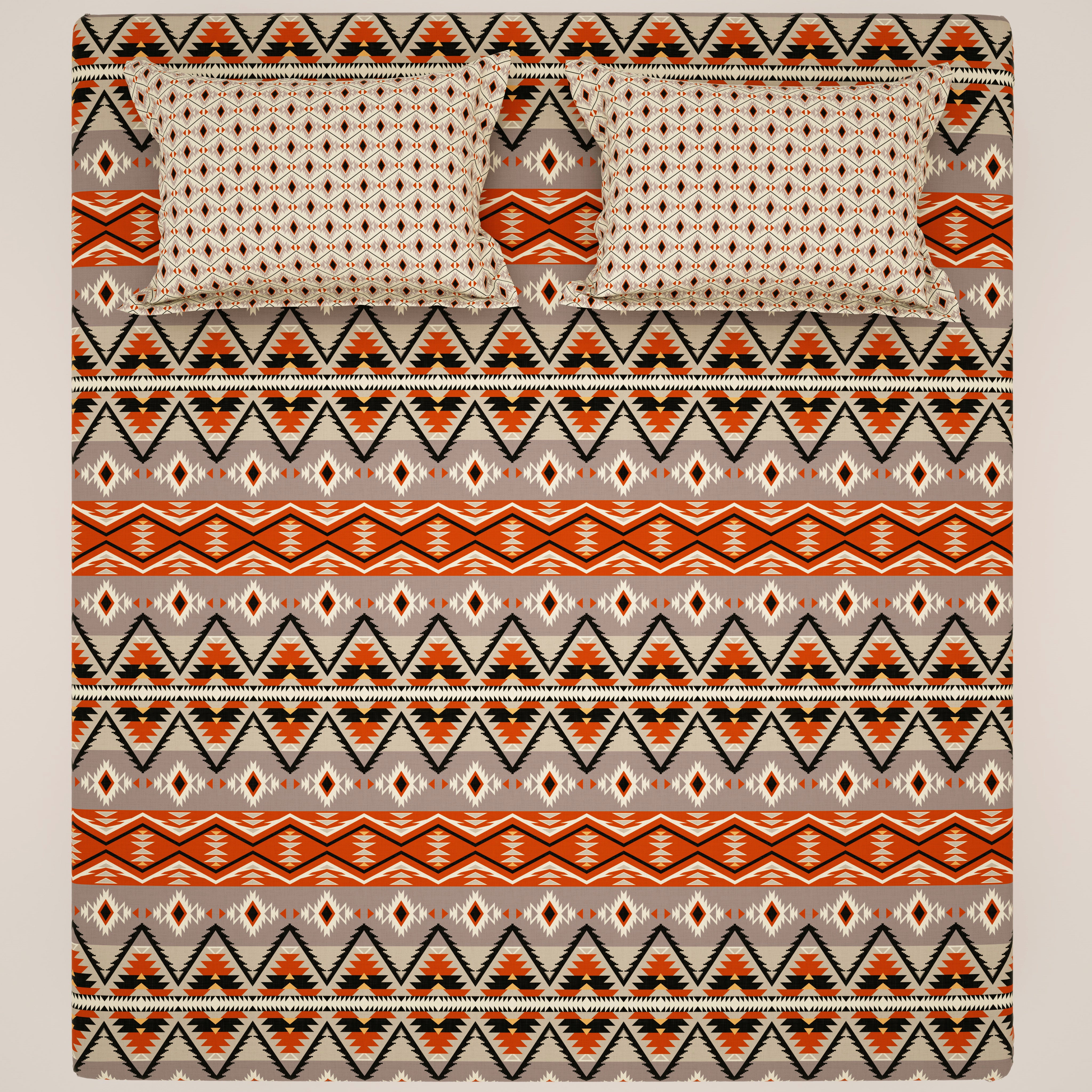 Xara Orange Geometric Bed Sheet Set - Xara 8703-8704