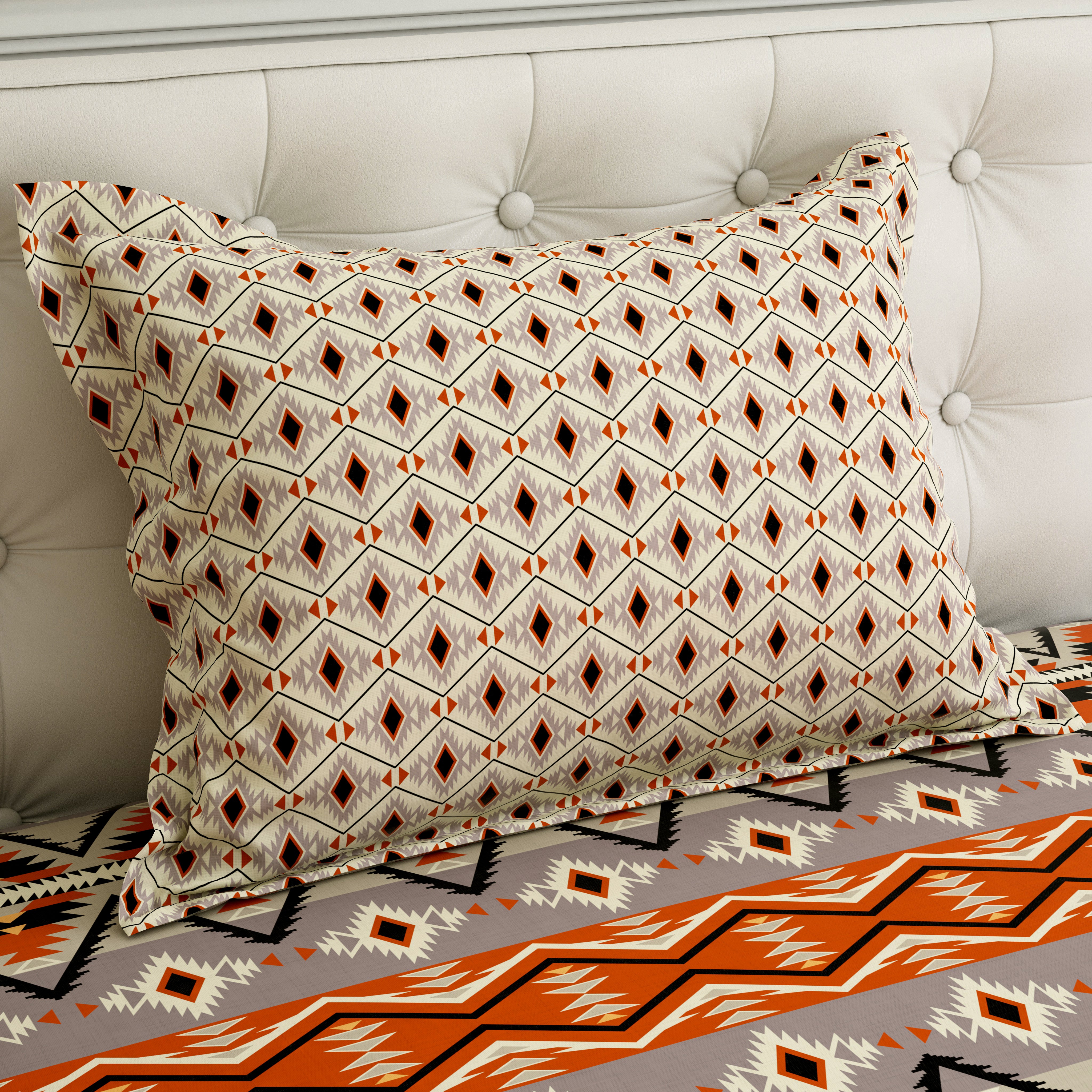 Xara Orange Geometric Bed Sheet Set - Xara 8703-8704