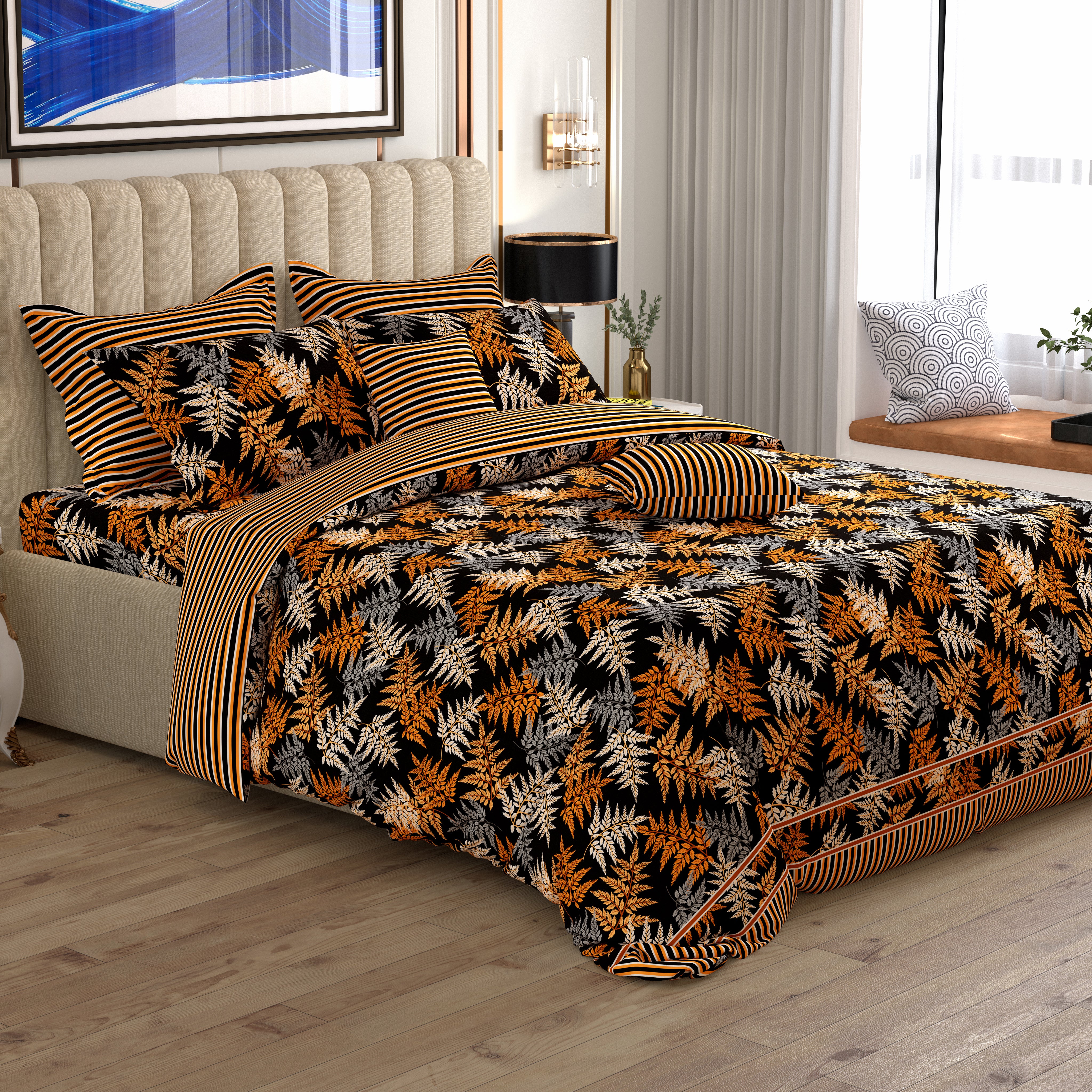 Xara 8 pcs king reversible quilt cover set bedsheet 8733