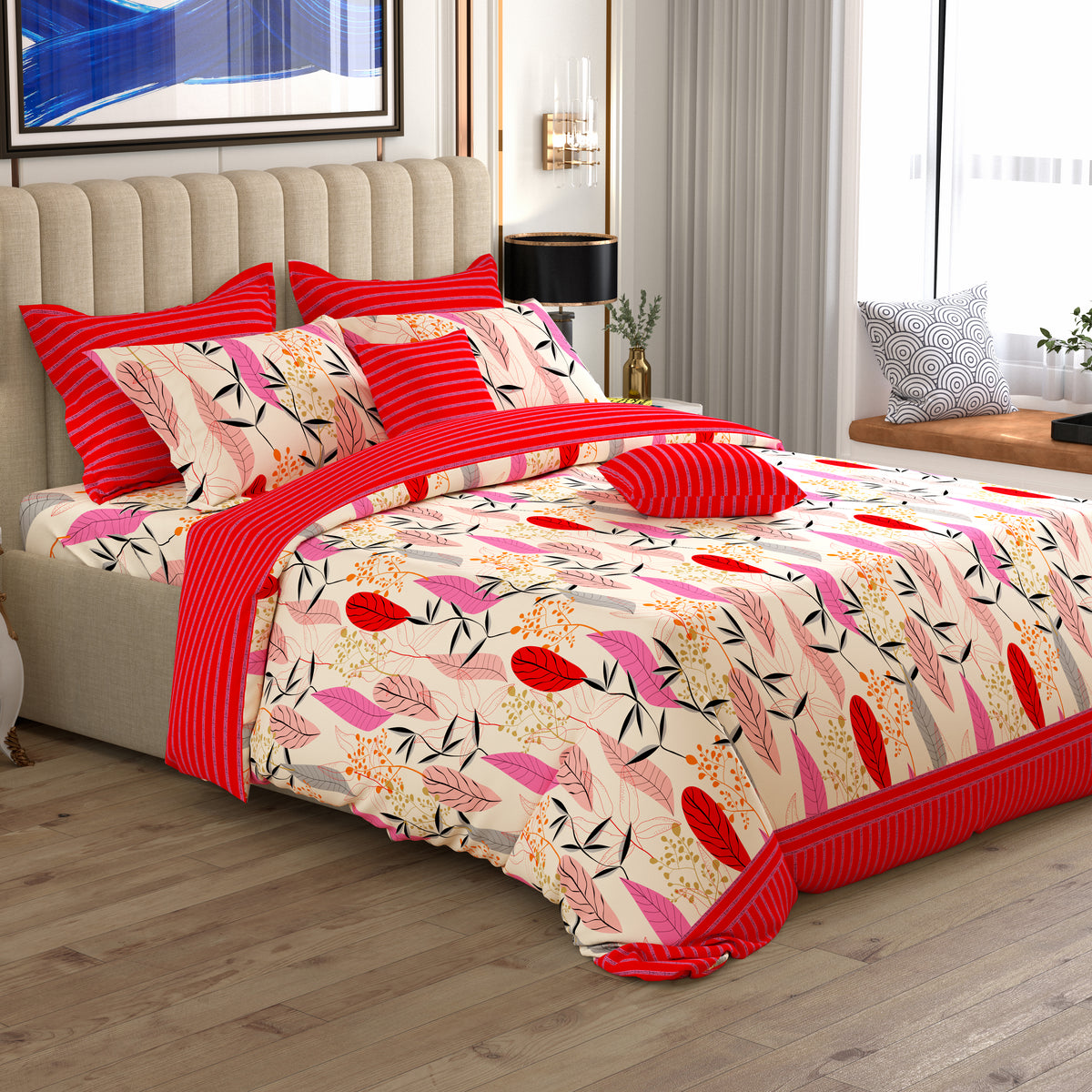Xara 8 pcs king reversible quilt cover set bedsheet 8744