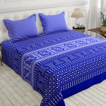 Royal Blue Geometric Block Print Xara Bed Sheet Set