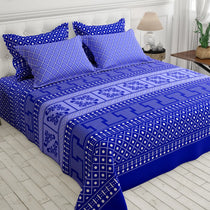 Royal Blue Geometric Block Print Xara Bed Sheet Set