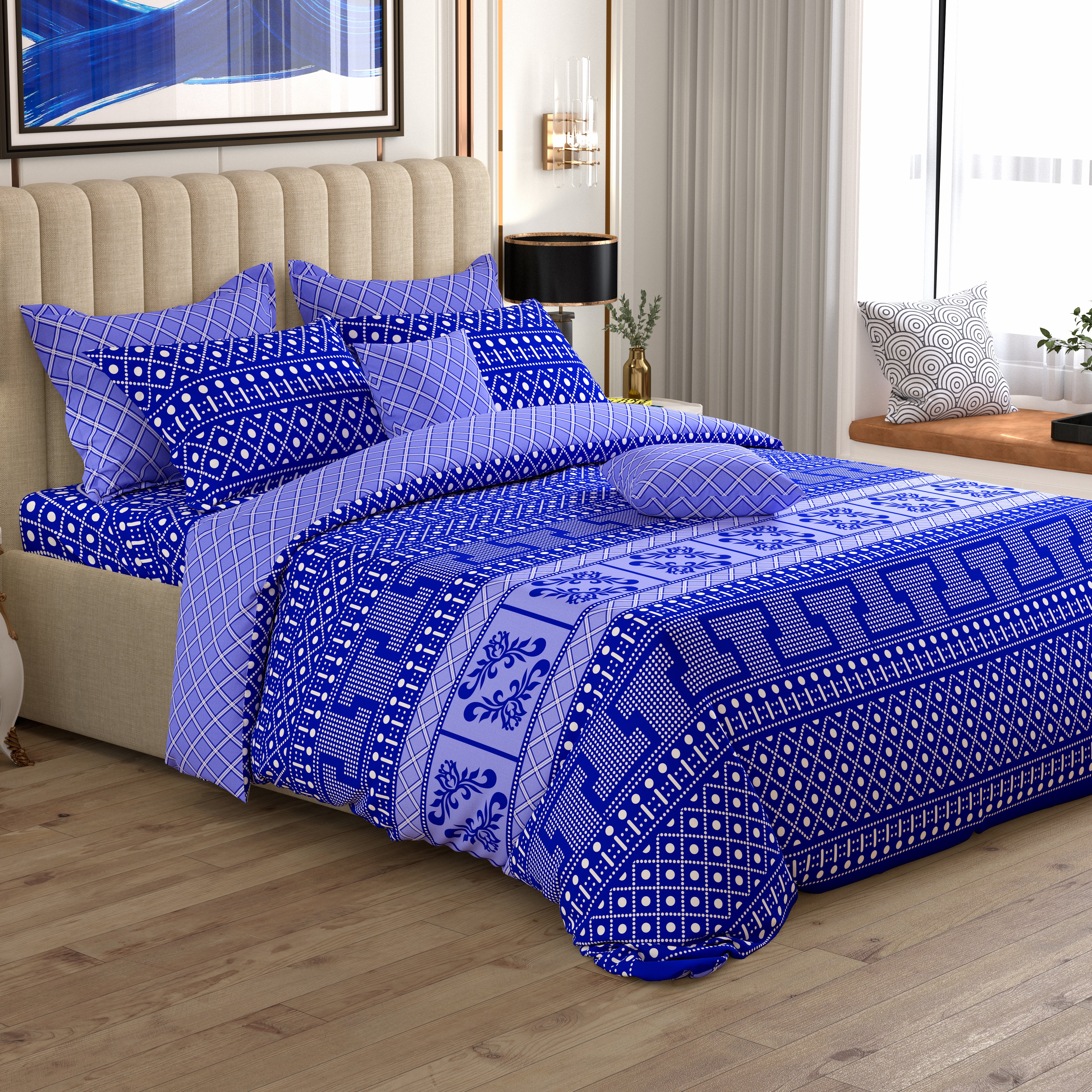Xara 8 pcs king reversible quilt cover set bedsheet 8748