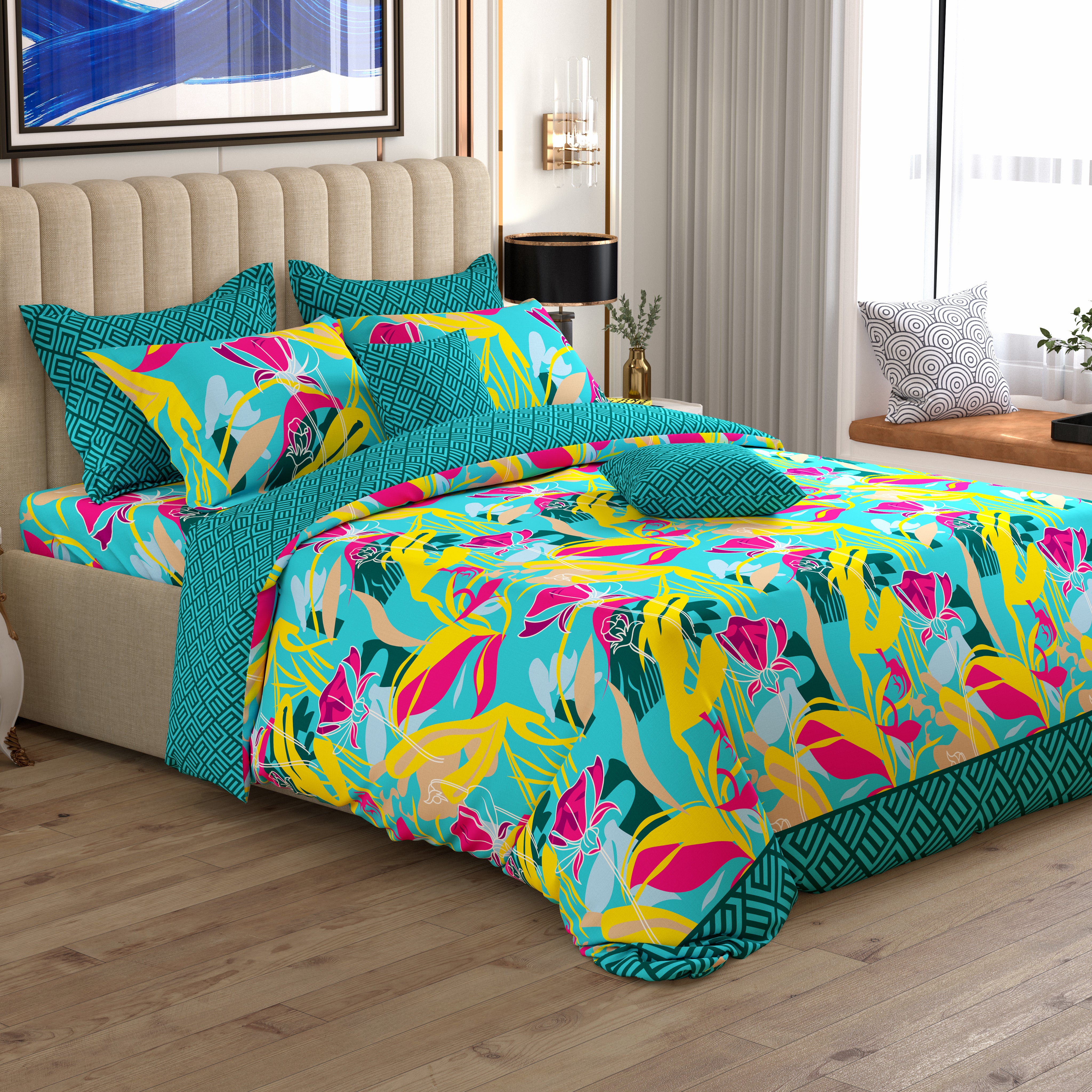 Xara 8 pcs king reversible quilt cover set bedsheet 8753