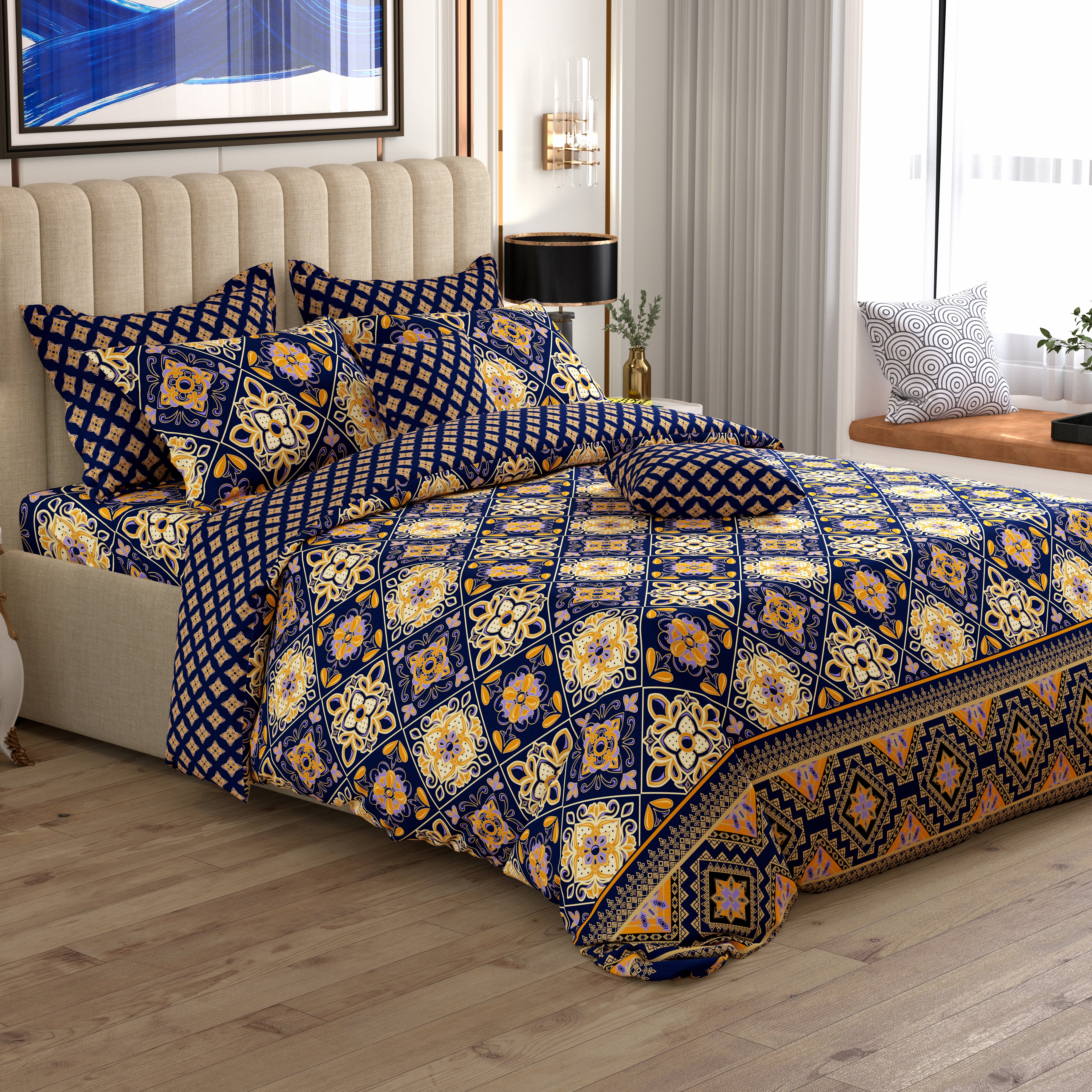 Xara 8 pcs king reversible quilt cover set bedsheet 8758
