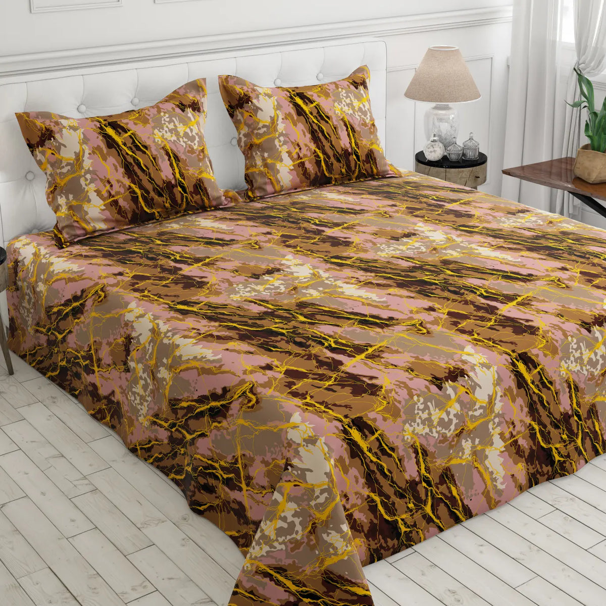 BRONZE MARBLE SATEEN BED SHEET SET