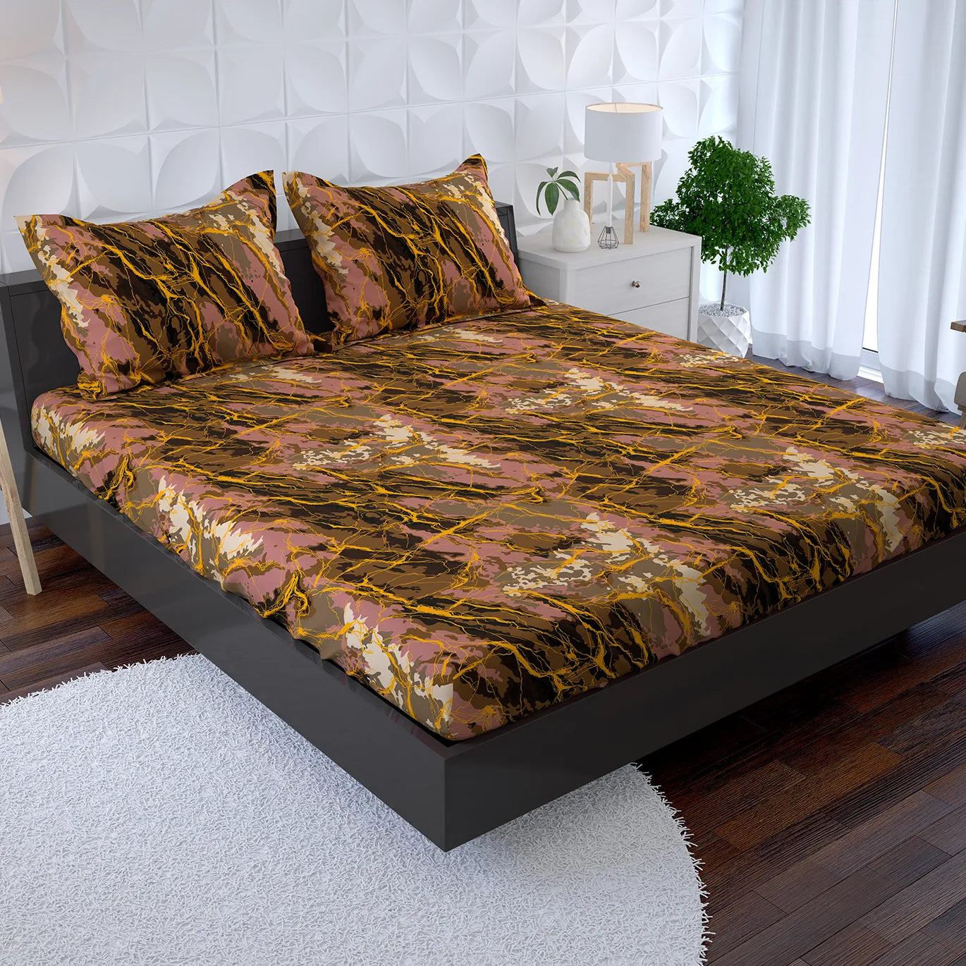 Sateen Fitted Bed Sheet Set 8778 Brown