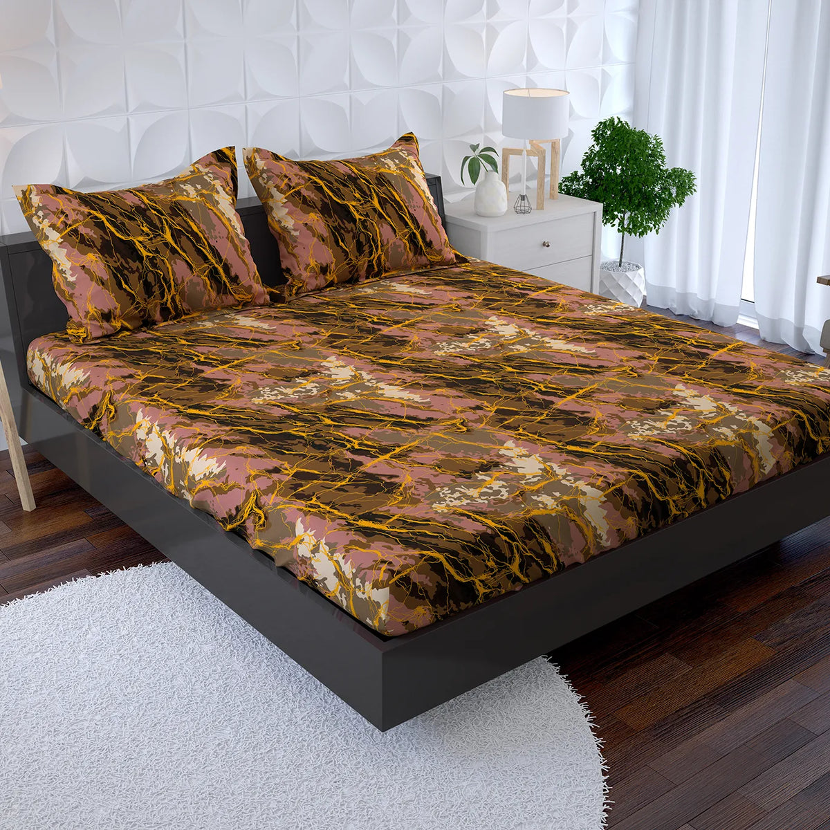 Sateen Fitted Bed Sheet Set 8778 Brown