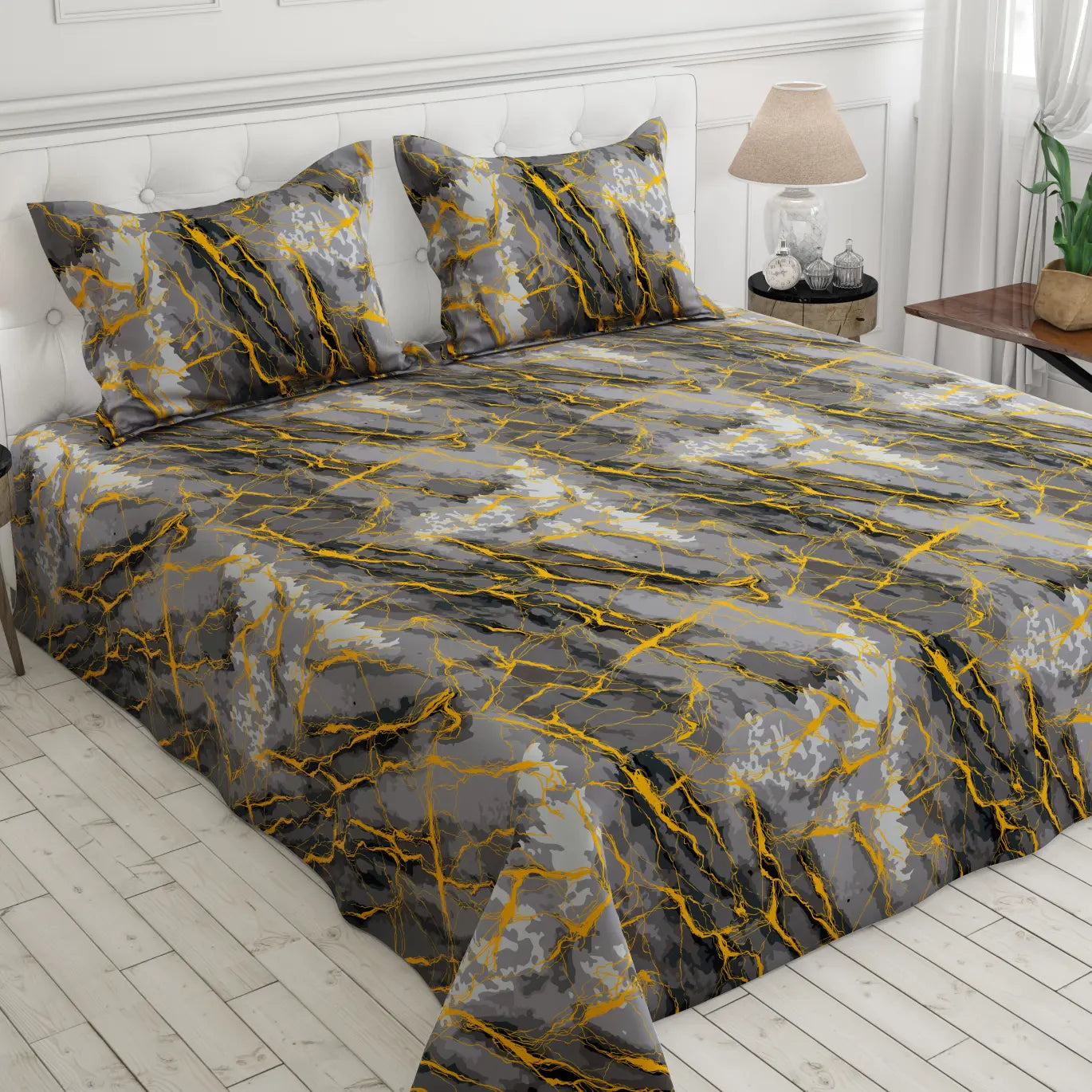 Sateen Bed Sheet Set - 8778 (Grey)