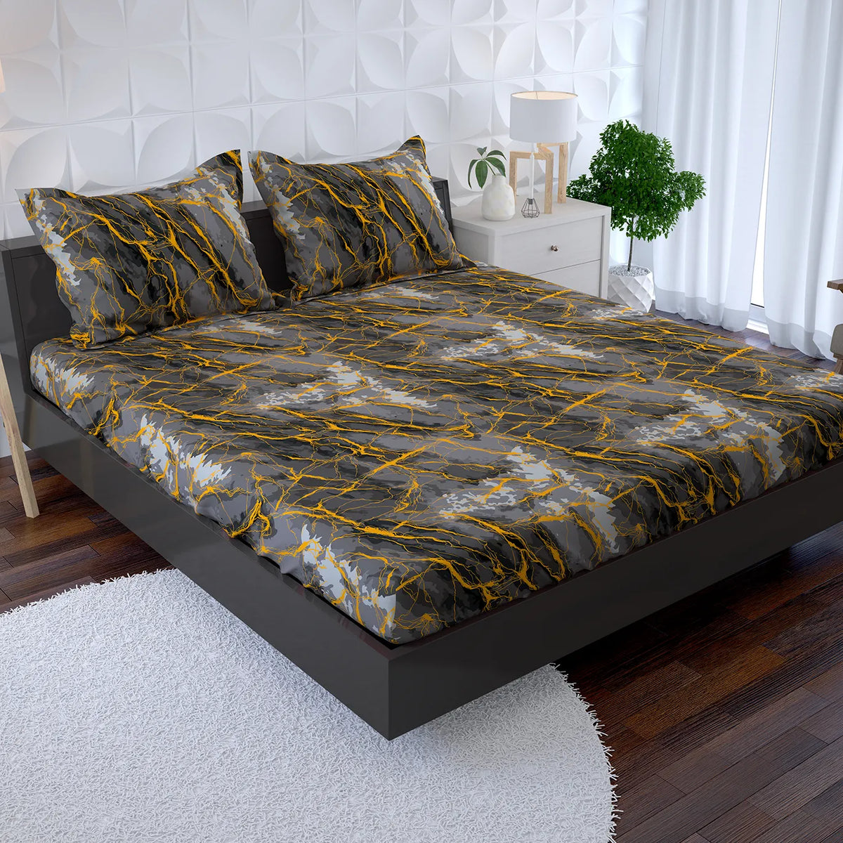 Sateen Fitted Bed Sheet Set 8778 Grey