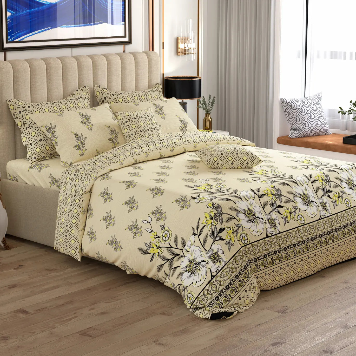Xara 8 pcs king reversible quilt cover set bedsheet 8784-85
