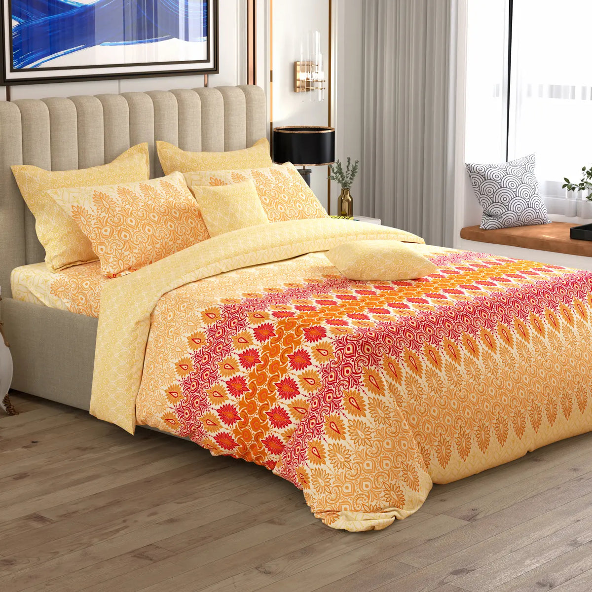 SAFFRON BLOOM Xara 8 Pcs King Reversible Quilt Cover Set Bedsheet