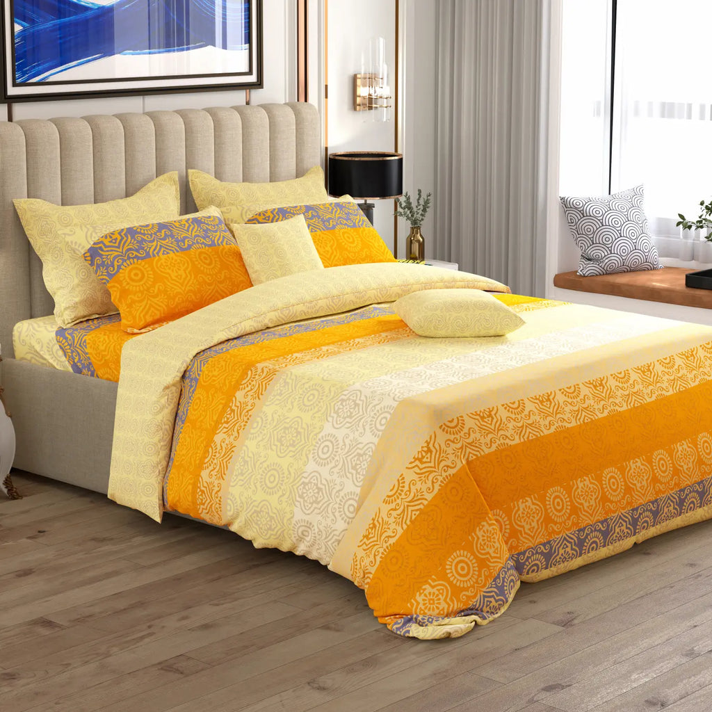 SUNSET MEDALLION STRIPE Xara 8 Pcs King Reversible Quilt Cover Set Bedsheet