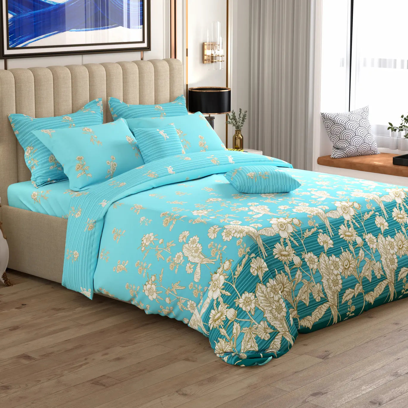 Xara 8 pcs king reversible quilt cover set bedsheet 8804-05