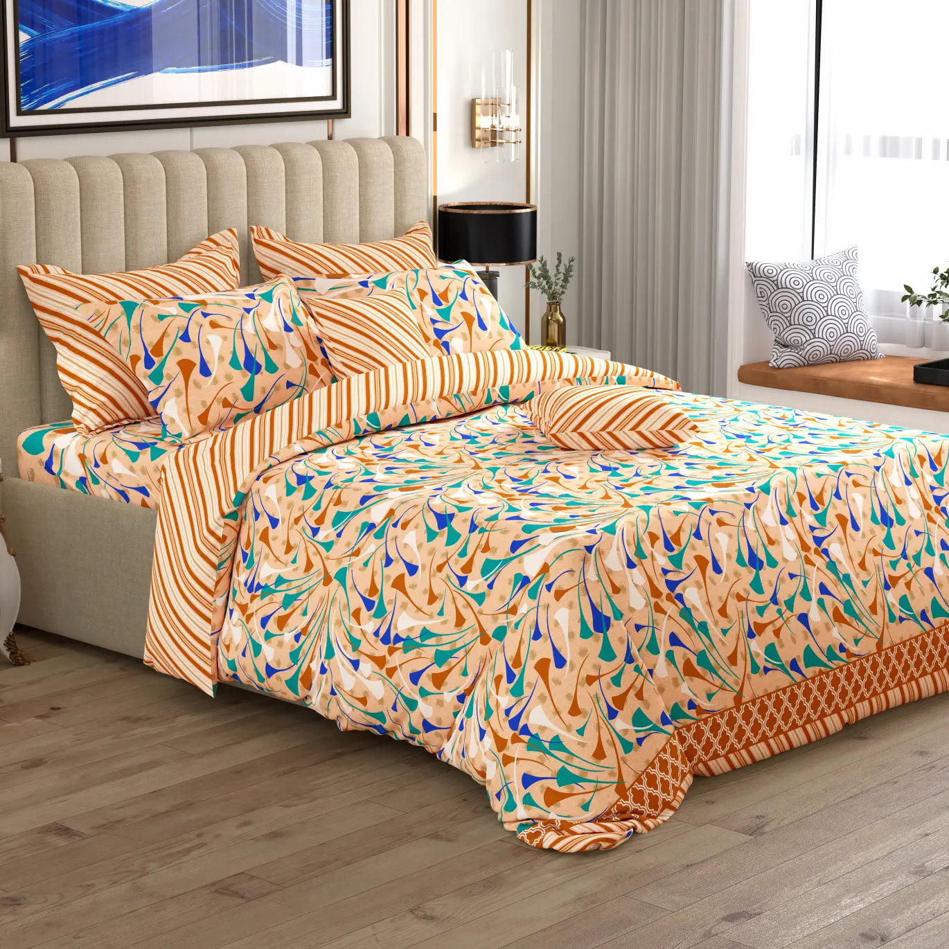 Xara 8 pcs king reversible quilt cover set bedsheet 8809-10