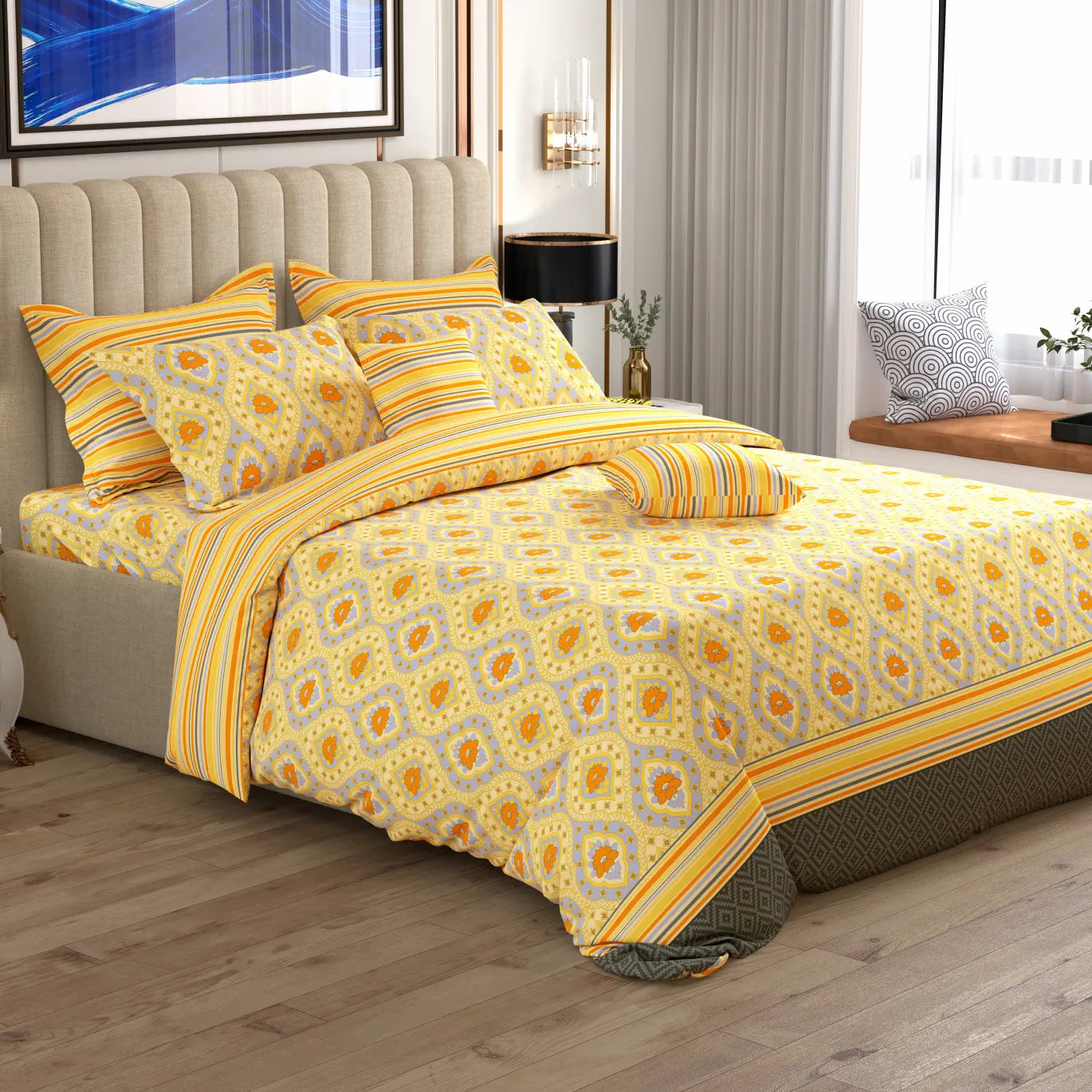 Xara 8 pcs king reversible quilt cover set bedsheet 8815-16