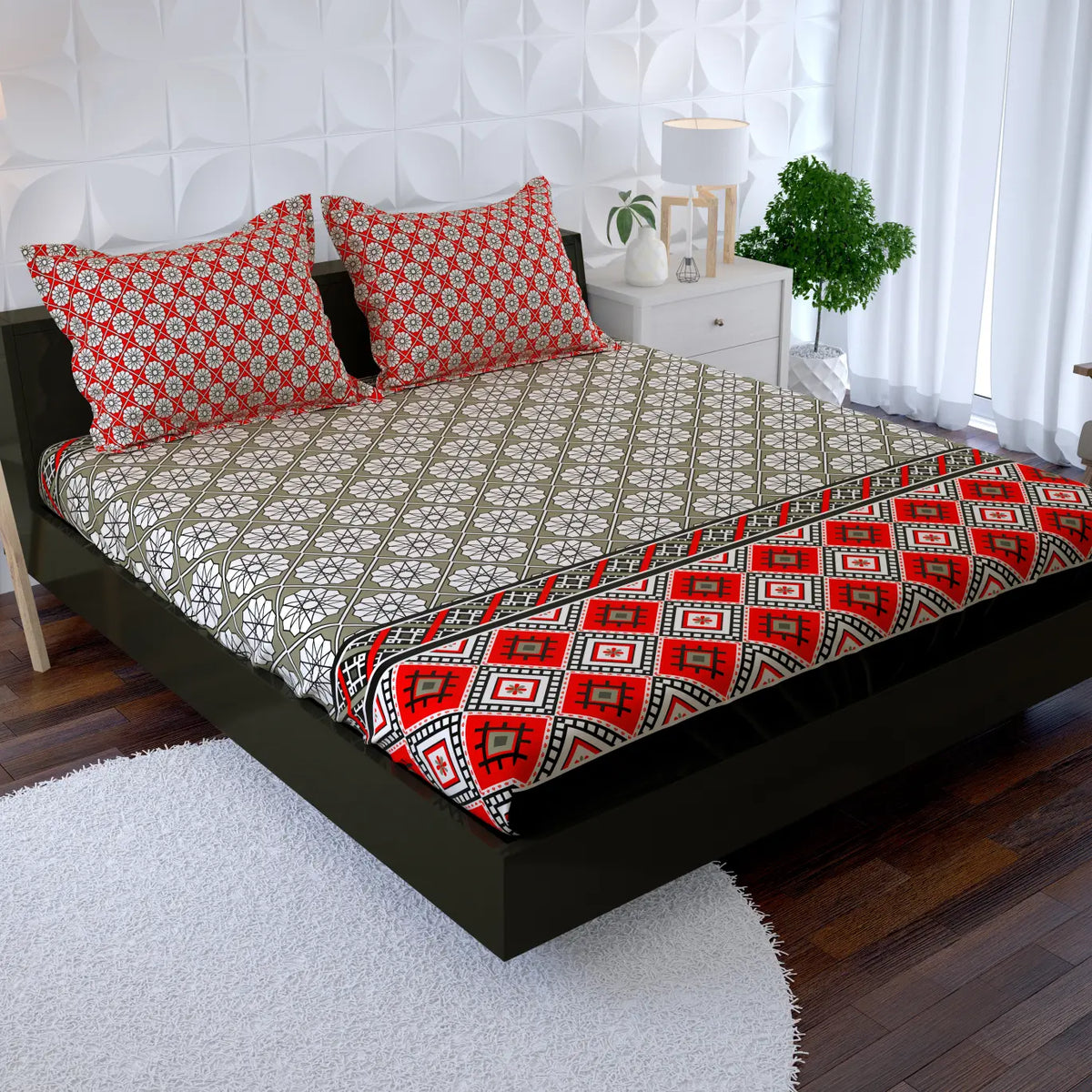 GEOMETRIC WEAVE Xara Fitted Bed Sheet Set