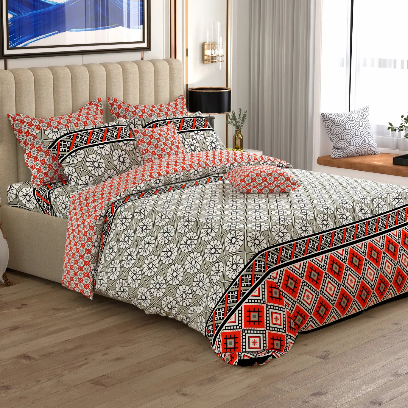 Xara 8 pcs king reversible quilt cover set bedsheet 8823-24