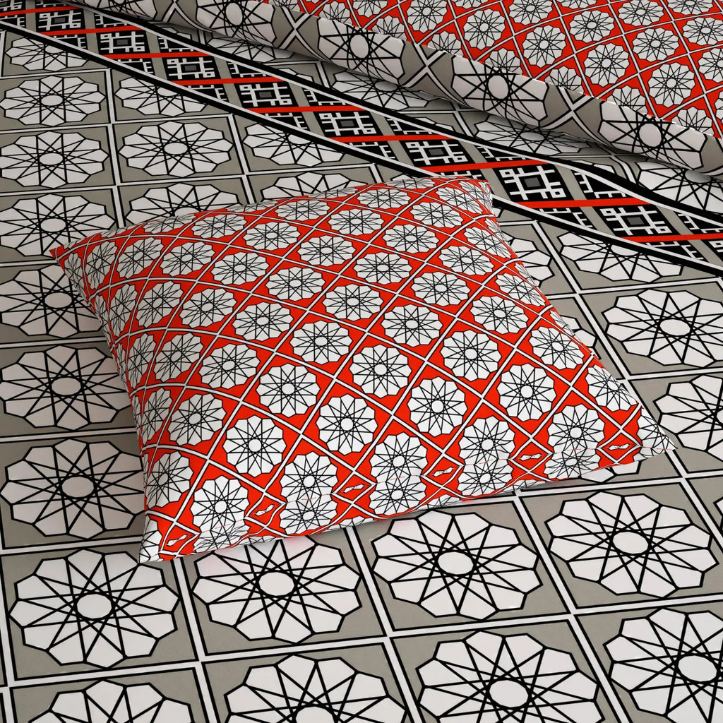 GEOMETRIC WEAVE Xara 8 Pcs King Reversible Quilt Cover Set Bedsheet