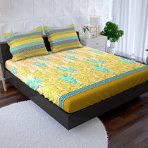 YELLOW LEAF / GEOMETRIC Xara Fitted Bed Sheet Set