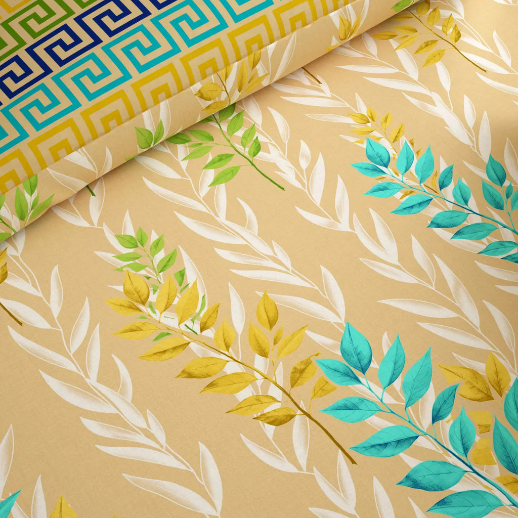 YELLOW LEAF / GEOMETRIC Xara 8 Pcs King Reversible Quilt Cover Set Bedsheet