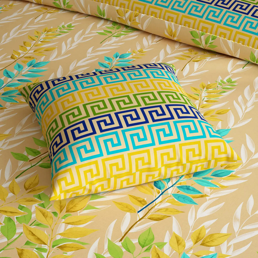 YELLOW LEAF / GEOMETRIC Xara 8 Pcs King Reversible Quilt Cover Set Bedsheet