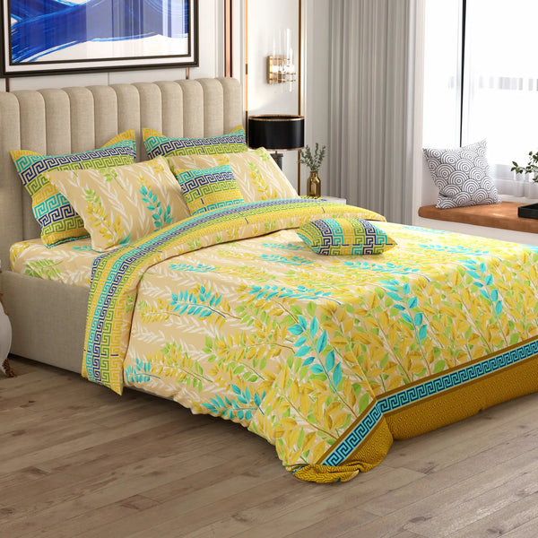 YELLOW LEAF / GEOMETRIC Xara 8 Pcs King Reversible Quilt Cover Set Bedsheet