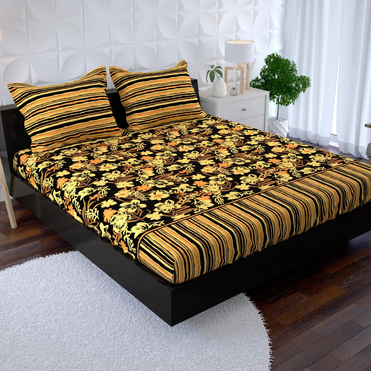 SUNSHINE BLOOM Xara Fitted Bed Sheet Set