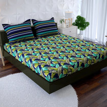 AQUA AND LIME FERN PRINT Xara Fitted Bed Sheet Set