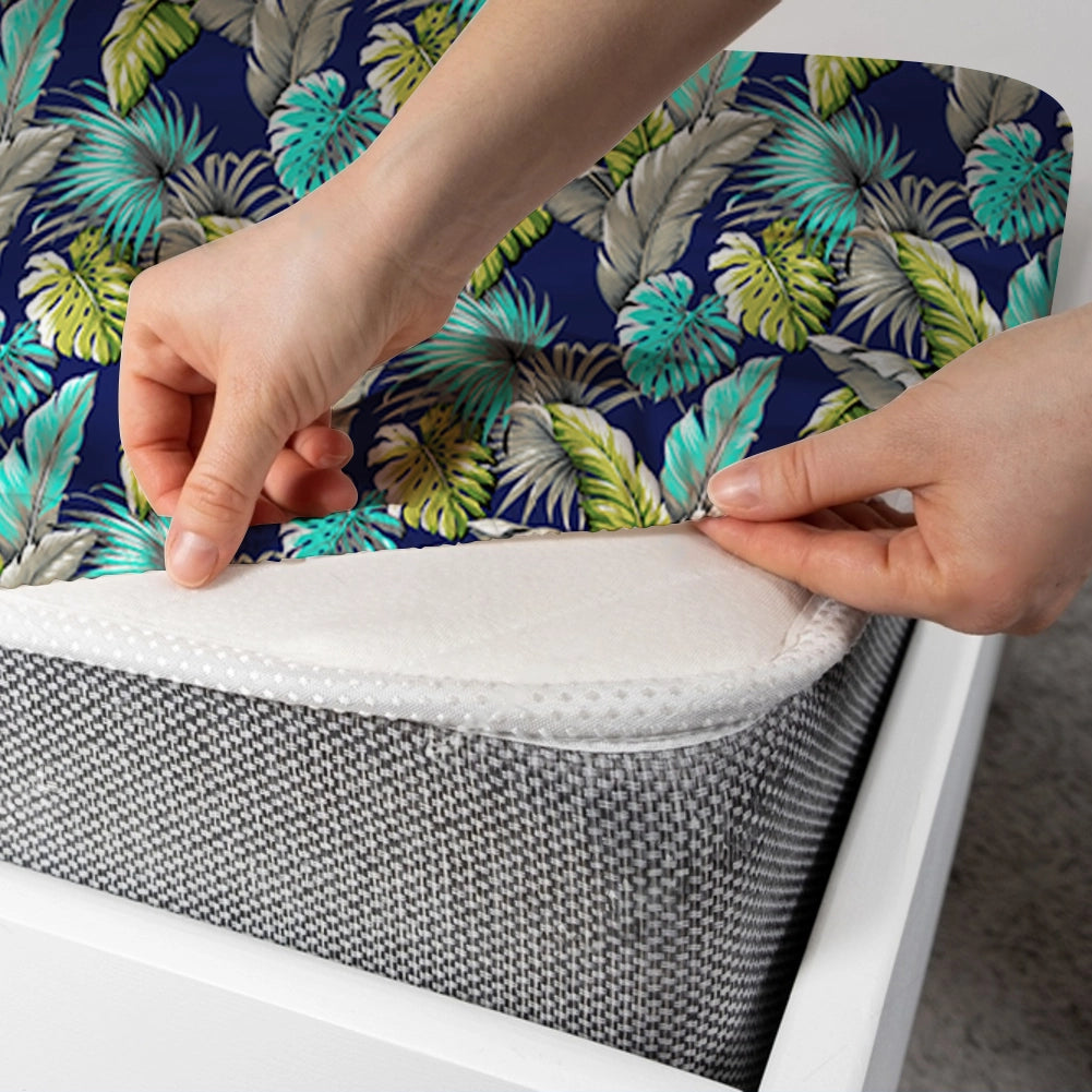 AQUA AND LIME FERN PRINT Xara Fitted Bed Sheet Set